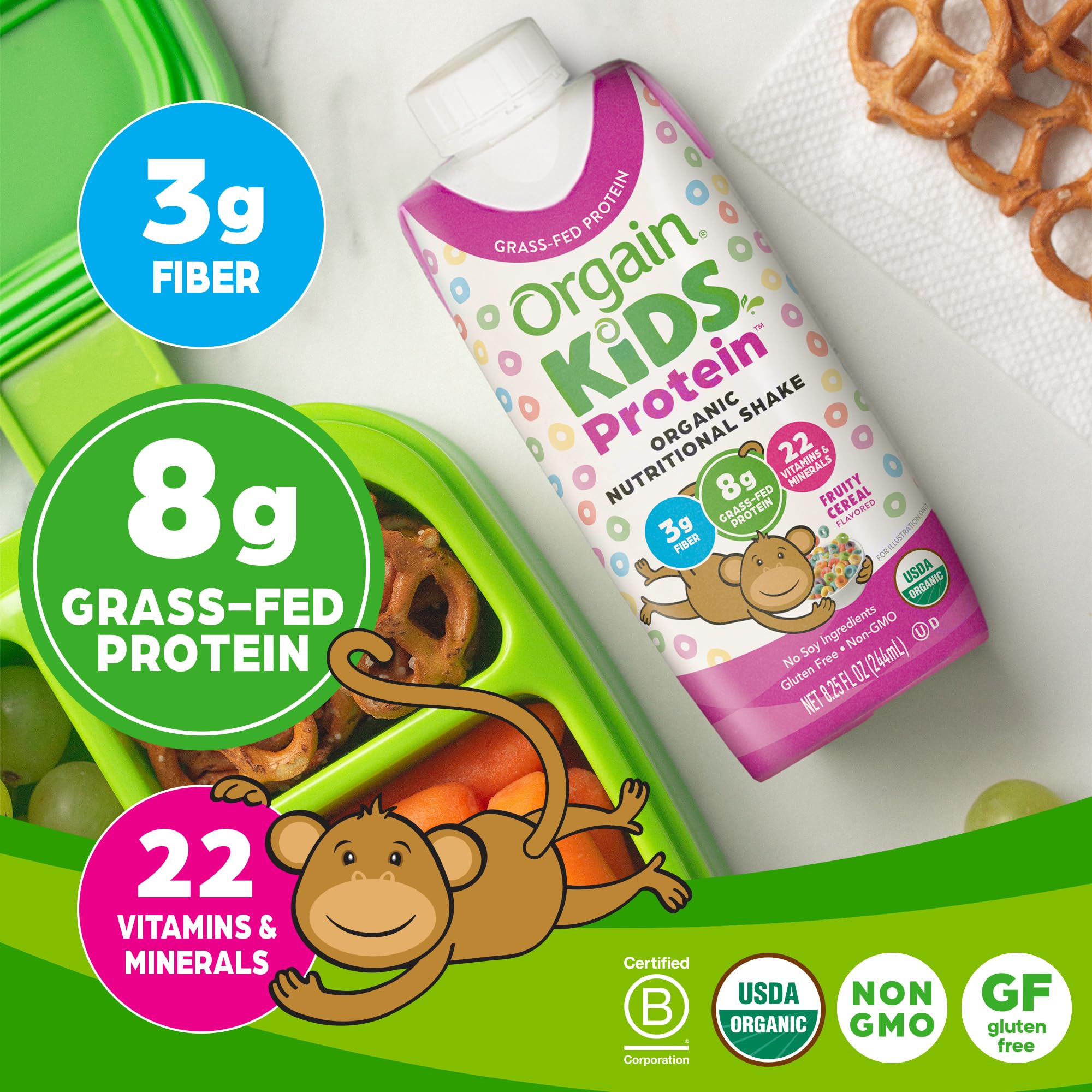 Orgain Organic Kids Nutritional Protein Shake, Fruity Cereal - Kids Snacks with 8g Dairy Orgain