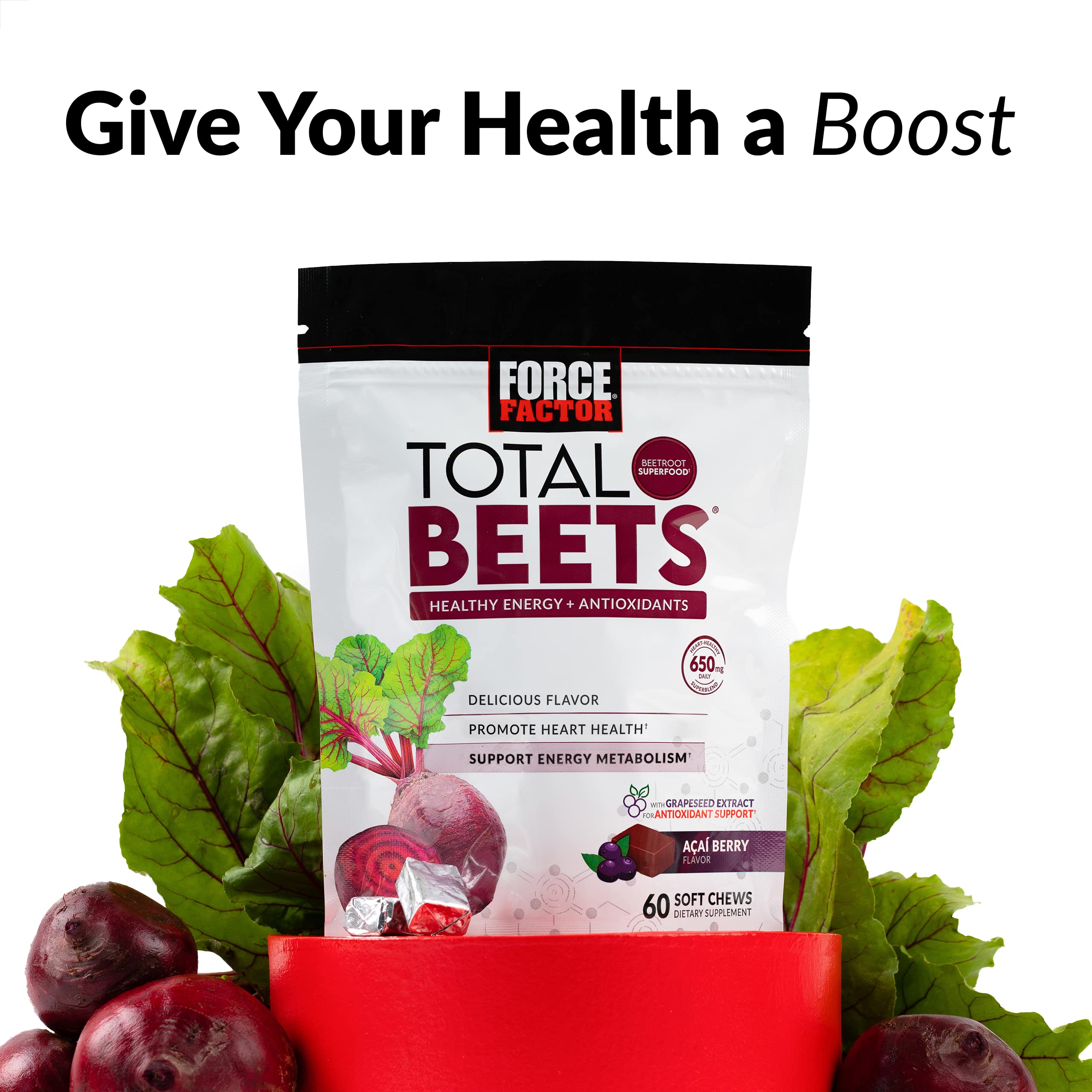 Force Factor Total Beets Soft Chews with Beetroot, Nitrates, L-Citrulline, Grapeseed Extract Force Factor