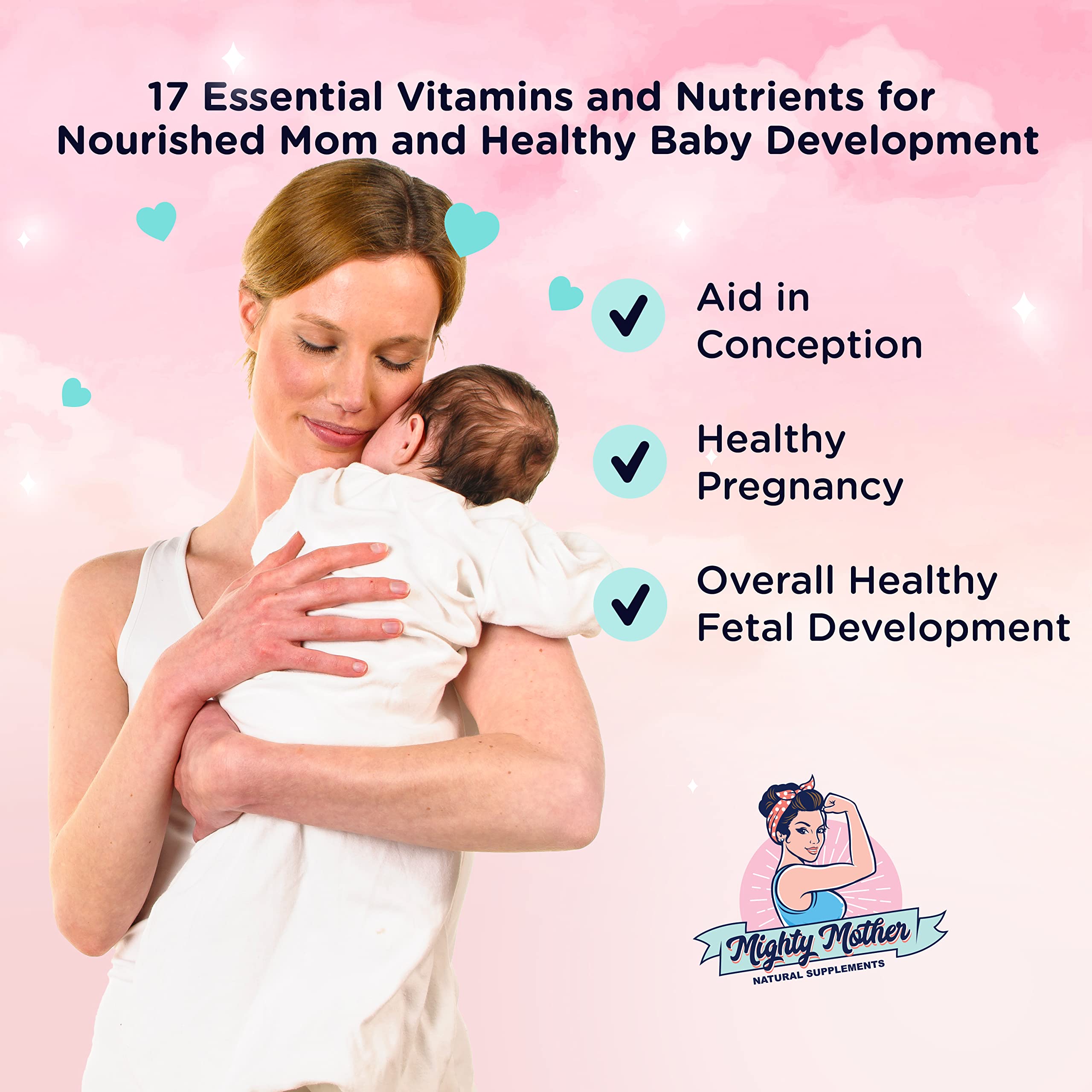 Mighty Mother Conception Fertility Prenatal Vitamins with, Iron, Folic Acid, Zinc, Biotin, Vitamin C