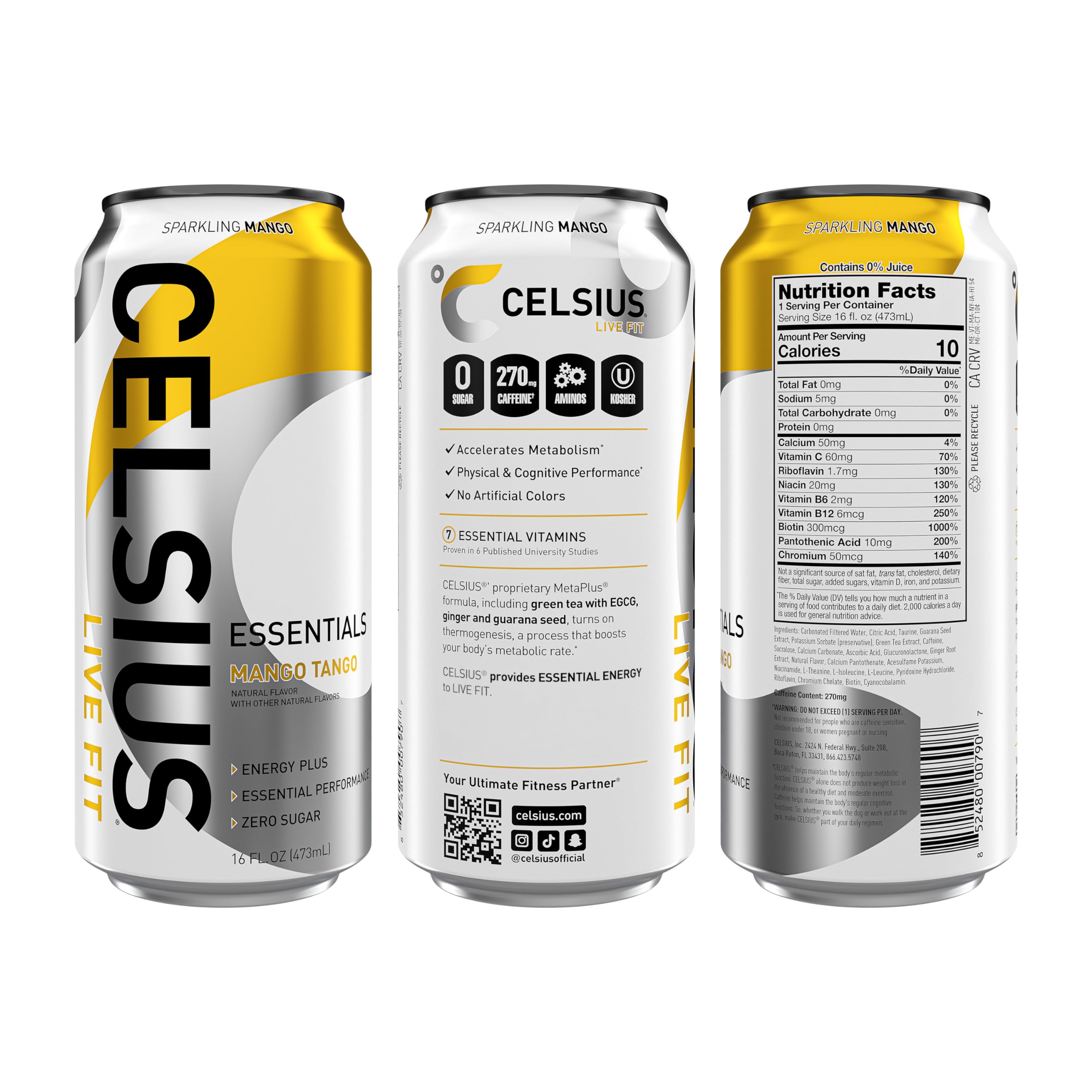 CELSIUS ESSENTIALS, Sparkling Mango Tango, Performance Energy Drink 16 Fl Oz CELSIUS