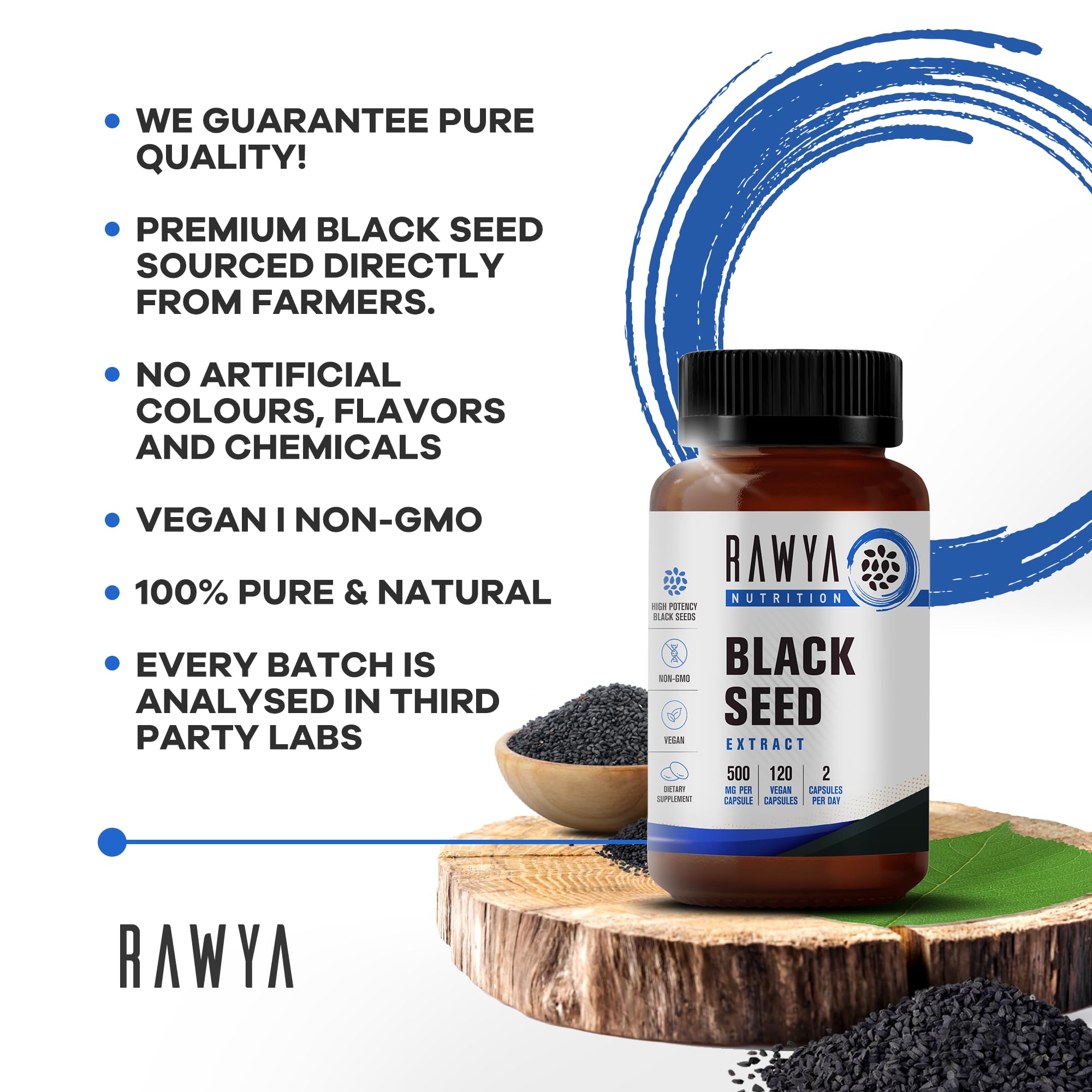 RAWYA Nutrition, Black Seed Extract, 120 Vegan Capsules, Nigella Sativa, Black Cumin RAWYA