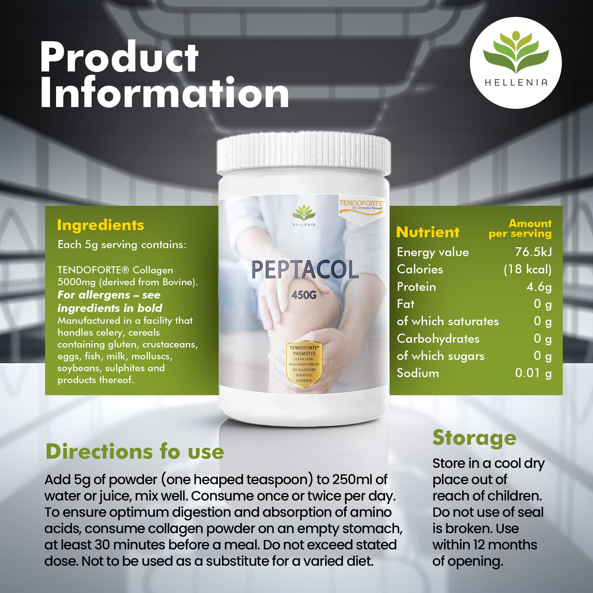 PEPTACOL TENDOFORTE® Bioactive Collagen Peptides® - 450g Hellenia