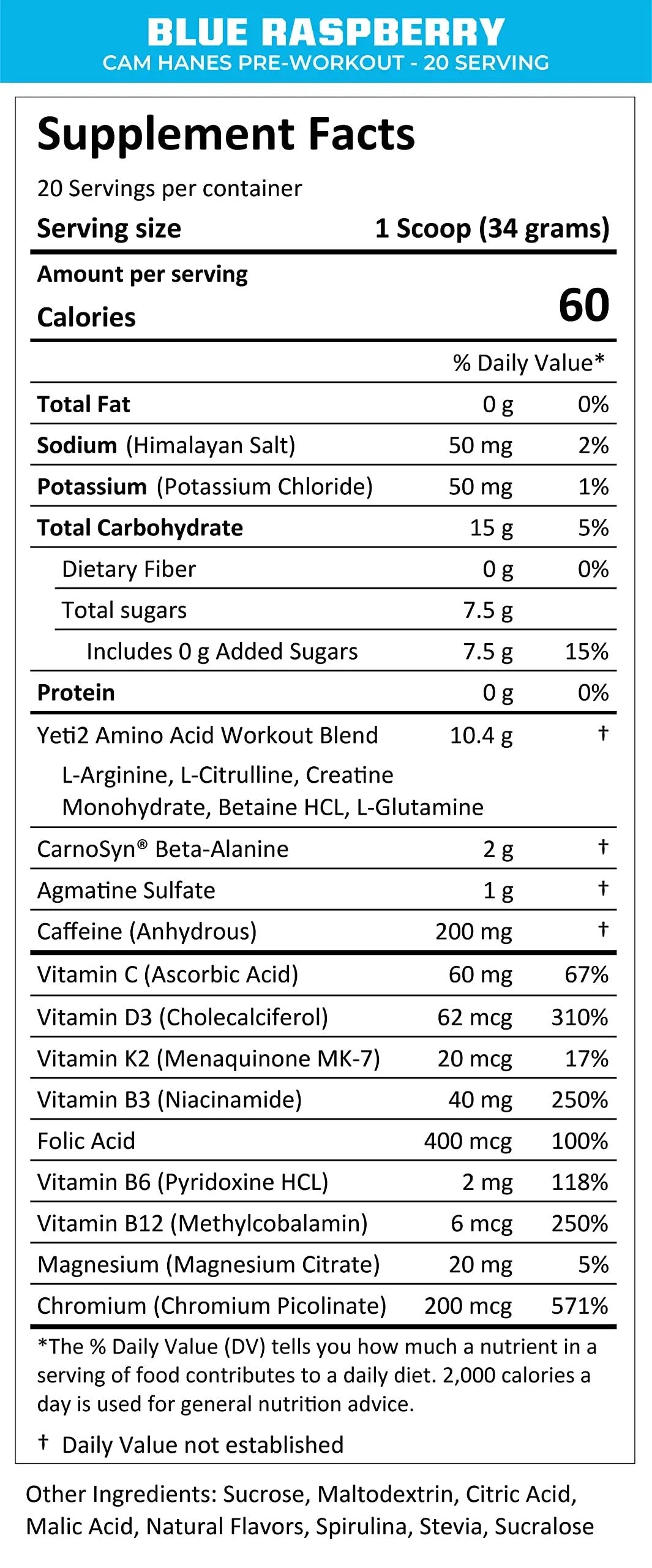 MTN OPS Pre-Workout Powder Energy Drink Keep Hammering Series by Cameron Hanes, Blue Raspberry, 20 Servings, 23.2oz