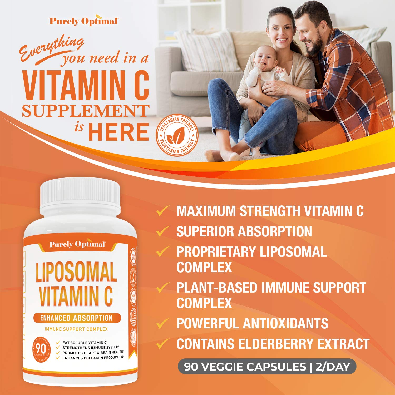 Premium Liposomal Vitamin C Supplement - High Absorption, Fat Soluble Ascorbic Acid Purely Optimal