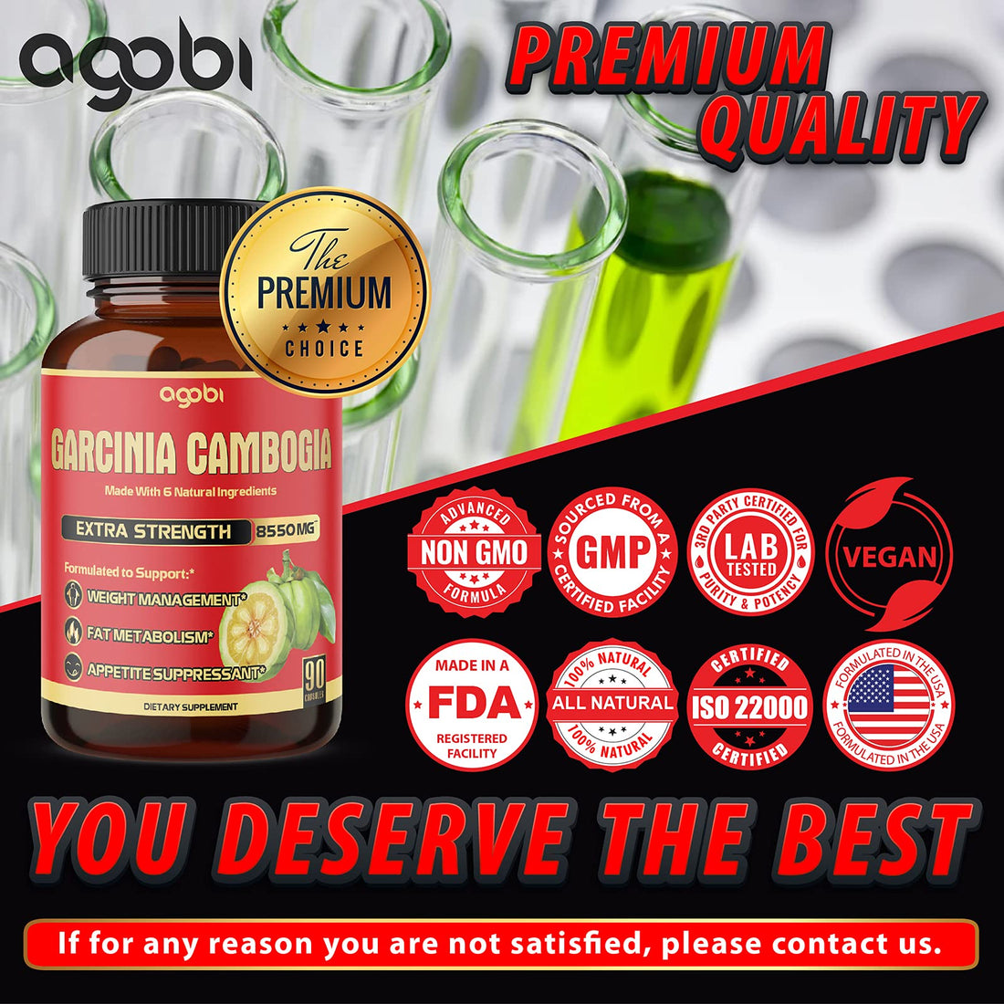 agobi Pure Garcinia Cambogia Capsules 8550mg - 6in1 with Green Tea, Arjuna, Garlic Bulb