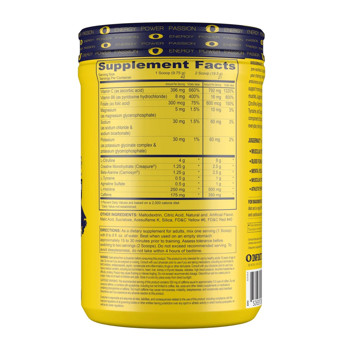 Infinite Labs Juggernaut X Ultimate Punch Pre Workout Supplement with Citrulline, Creatine, Beta Alanine, 14.4 oz, 42 Servings, Pre Work Out Supplements for Women and Men