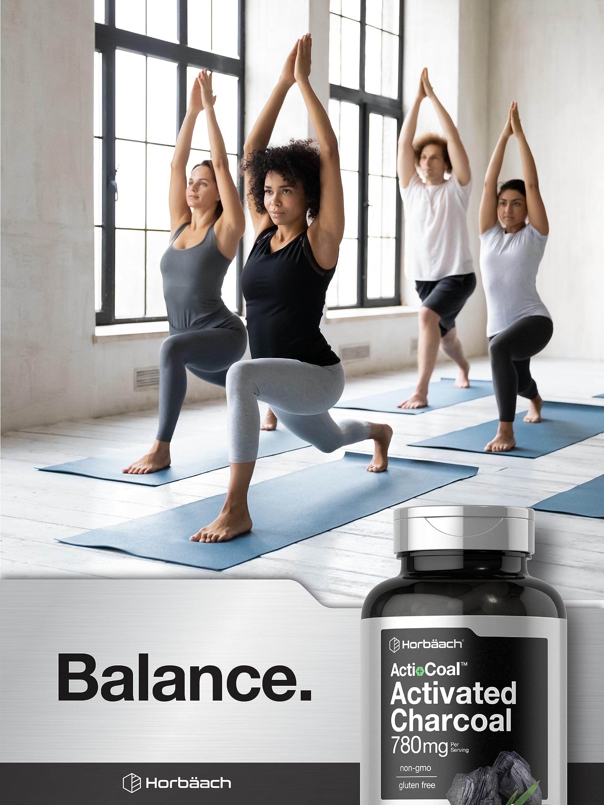 Charcoal Pills 780mg | 180 Capsules | Activated Charcoal from Coconut Shells | Non-GMO Horbäach