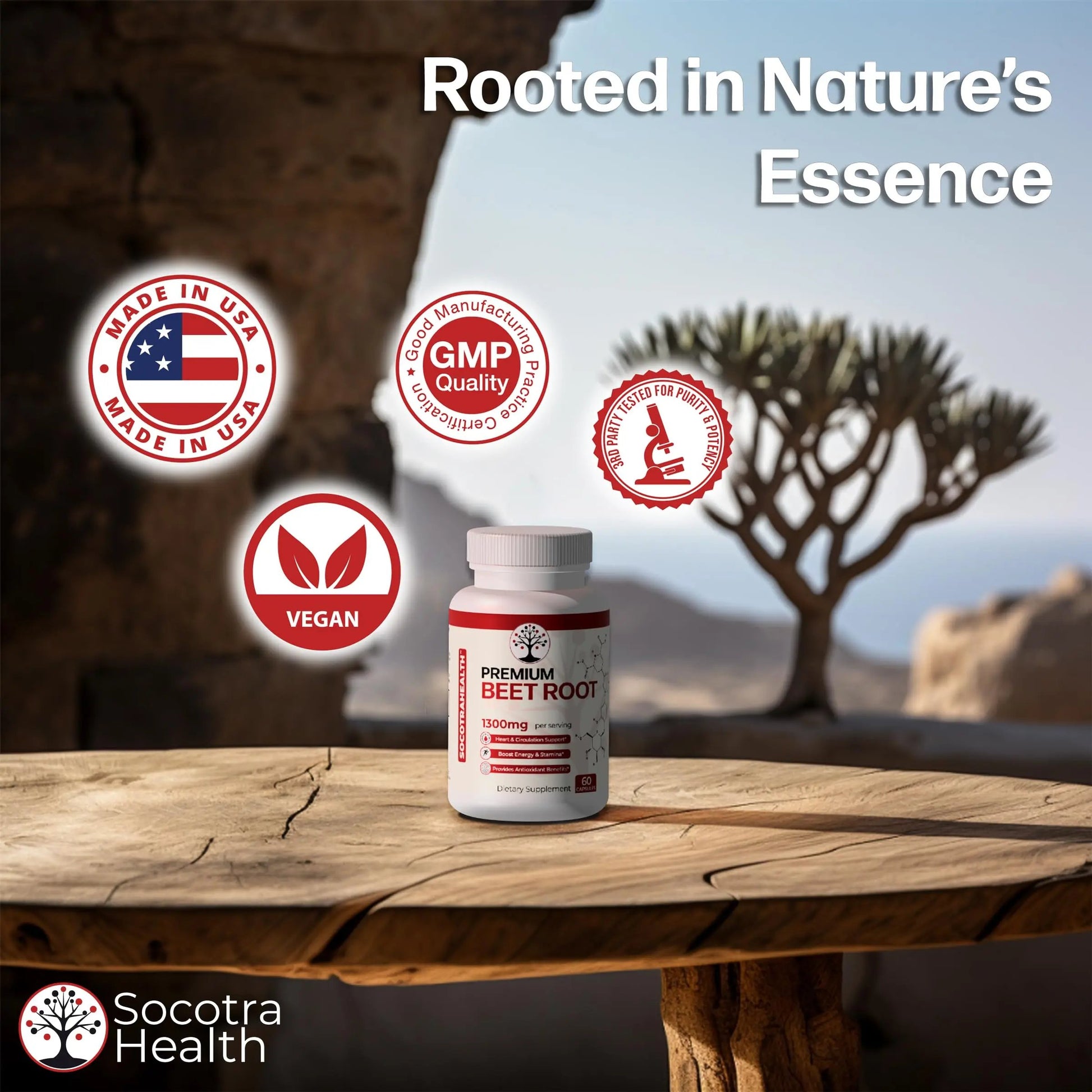 Socotra Health Beet Root Capsules - Made with Premium Organic Beetroot Powder for Heart Health, Circulation, Energy and Stamina Support - Non-GMO, Gluten-Free - 60 Vegan Capsules