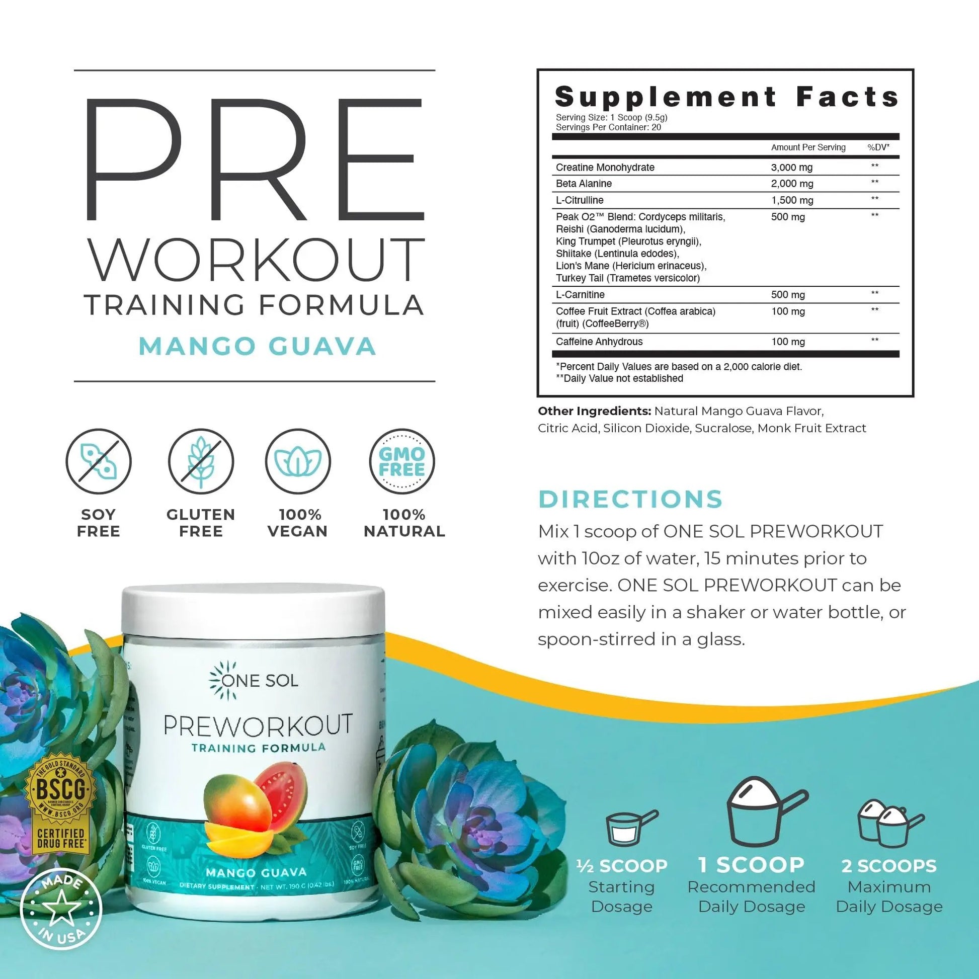 One Sol Pre-Workout for Women, Enhanced Pump & Focus, No Jitters Or Crash, Natural One Sol