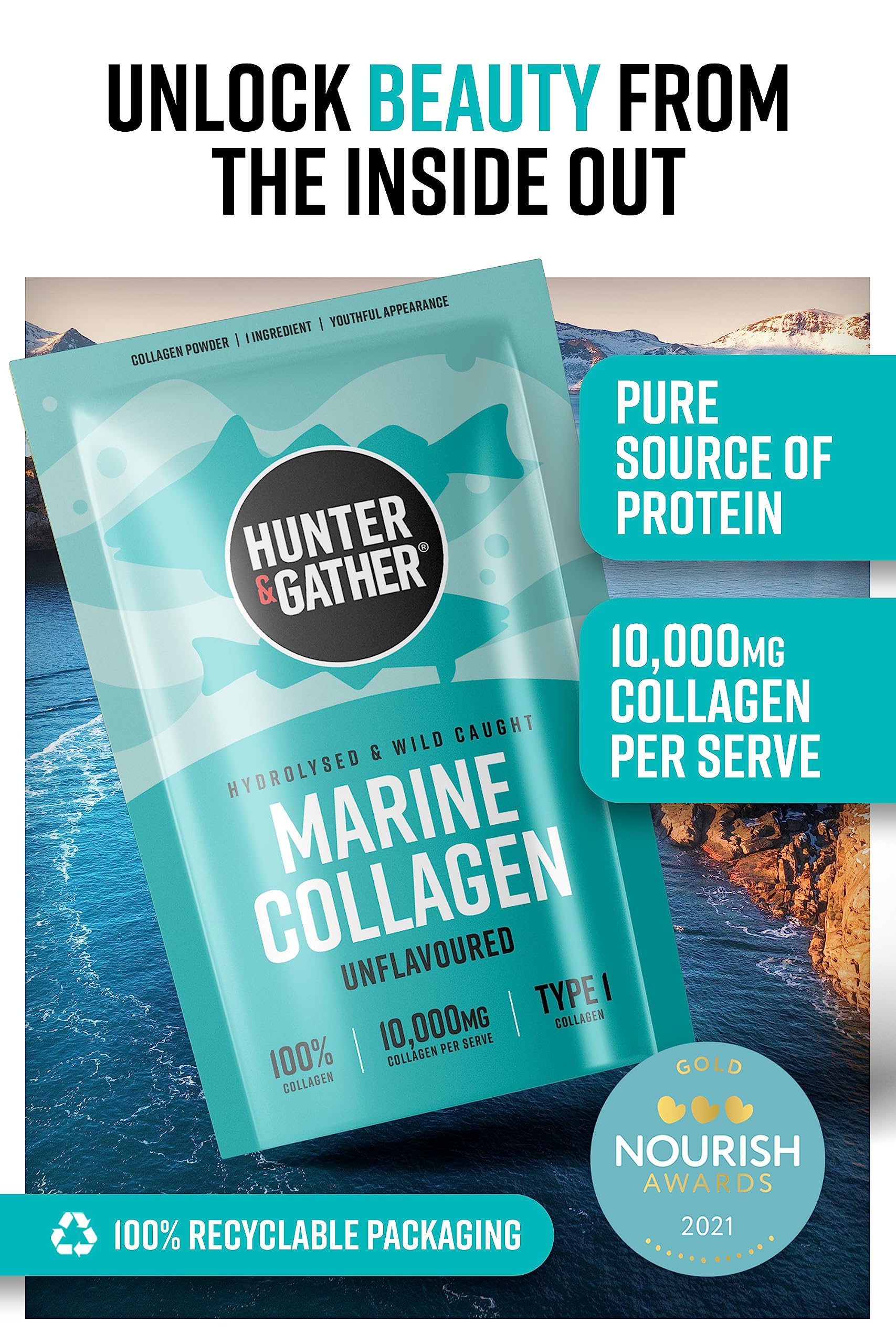 Hunter & Gather Marine Collagen Powder 300g | Pure Unflavoured Premium Hydrolysed Wild Caught Marine Collagen Hunter & Gather