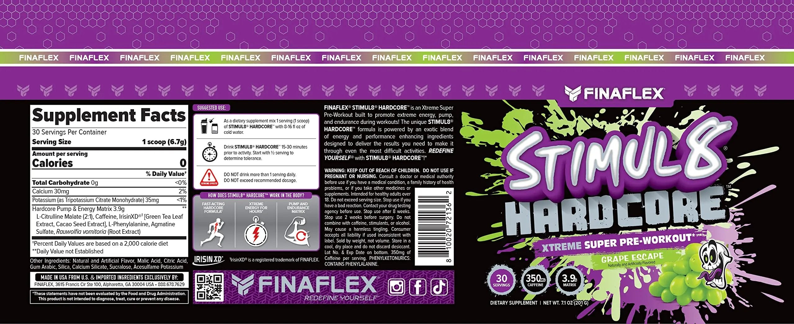FINAFLEX STIMUL8 Hardcore, Grape Escape - Extreme Energy, Strength & Endurance for Men & Women - with Caffeine & L-Citrulline - 30 Servings