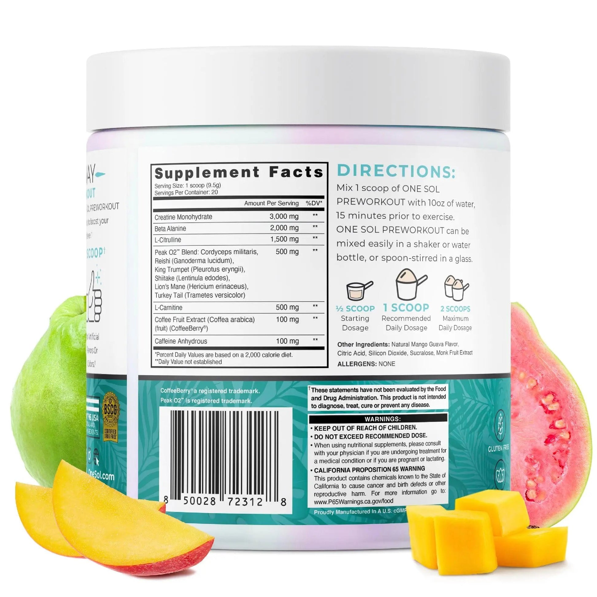 One Sol Pre-Workout for Women, Enhanced Pump & Focus, No Jitters Or Crash, Natural One Sol