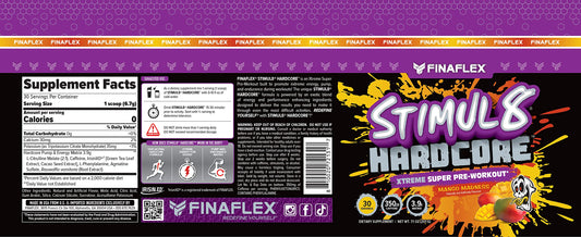 FINAFLEX STIMUL8 Hardcore, Mango Madness - Extreme Energy, Strength & Endurance for Men & Women - with Caffeine & L-Citrulline - 30 Servings