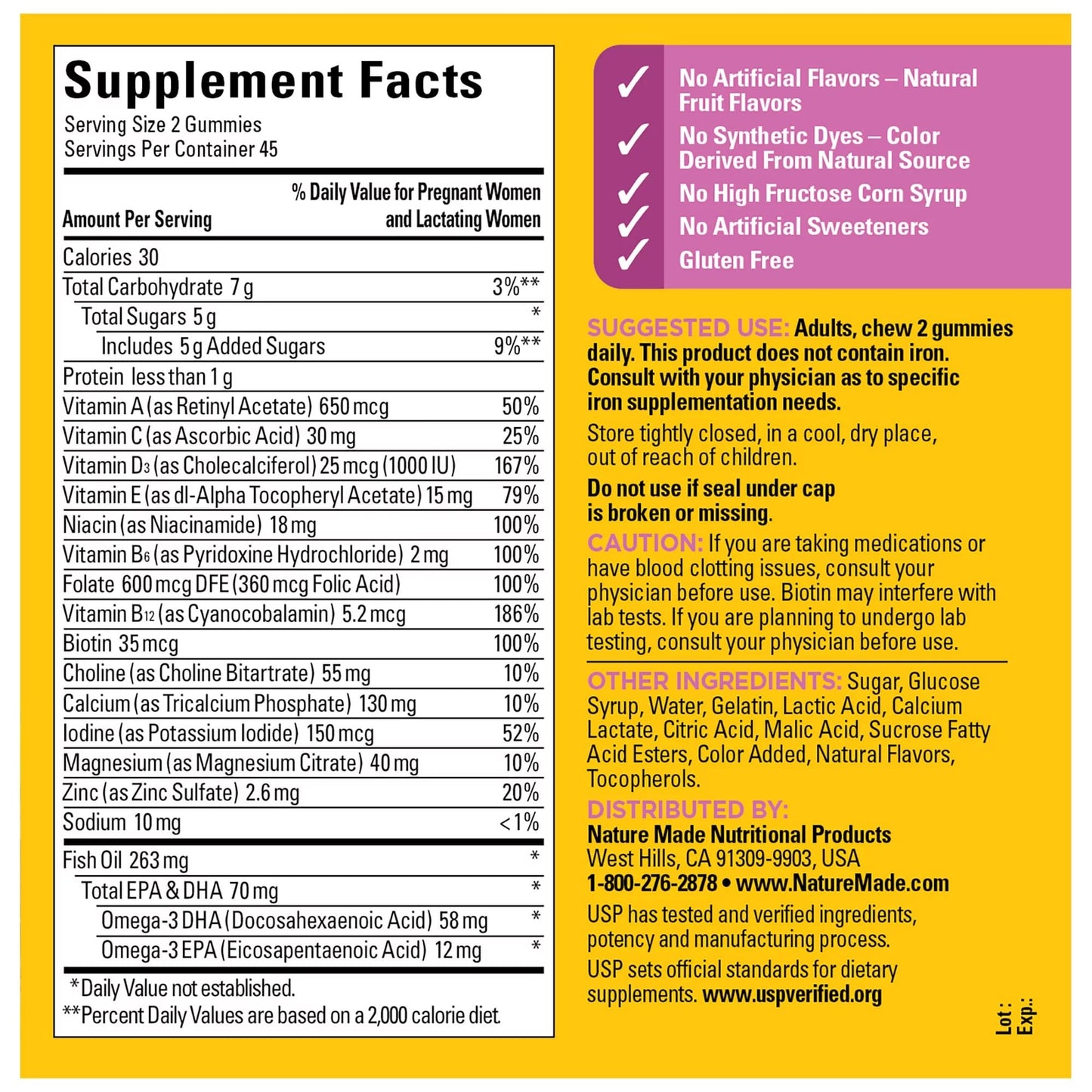 Nature Made Prenatal Gummies with DHA and Folic Acid Dietary Supplement Prenatal Health