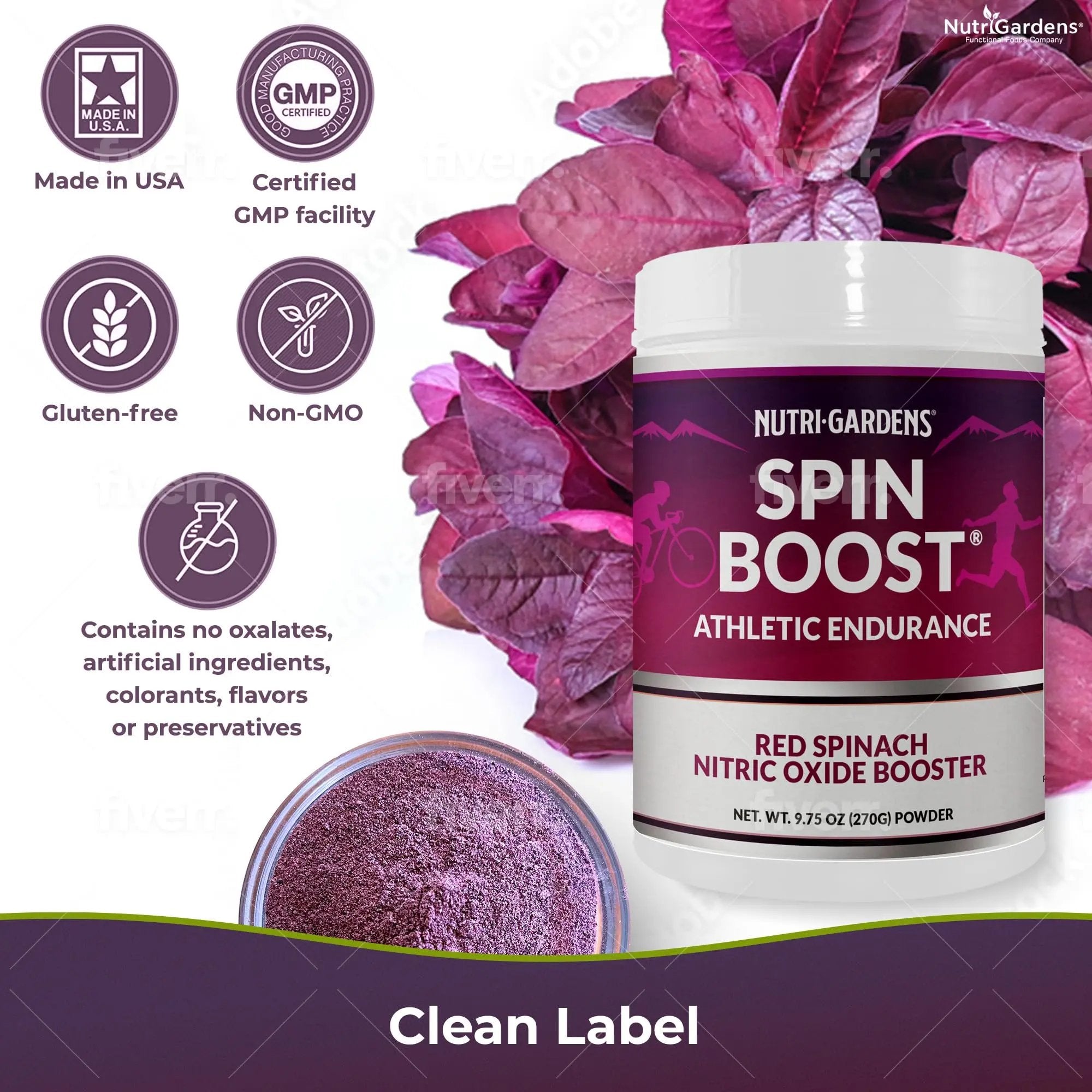 Nutrigardens Spin Boost Nitric Oxide Red Spinach Nitrate Pre-Workout Powder Concentrated Super Juice Powder with Beets for Athletic Endurance