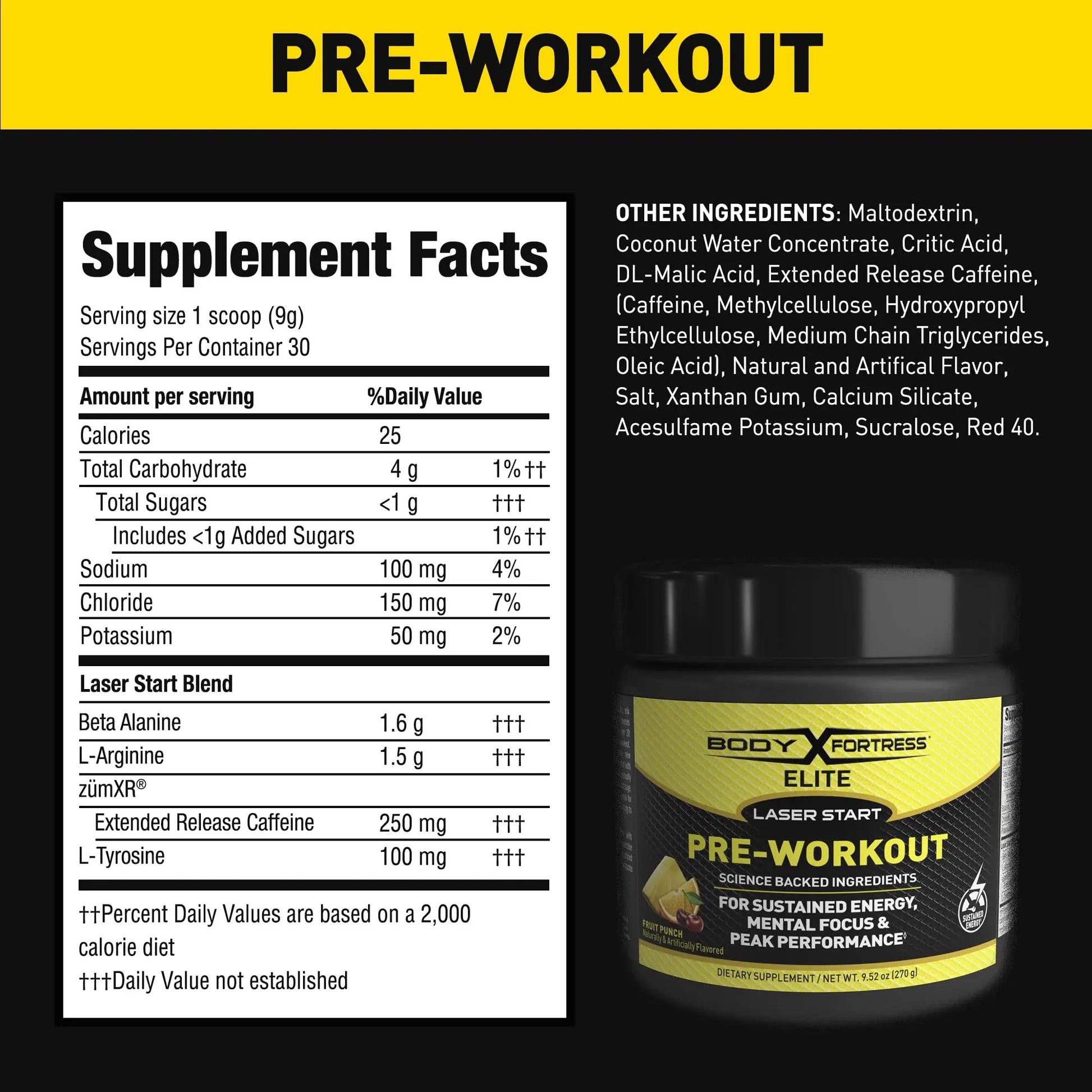 Body Fortress Elite Laser Start Pre-Workout Powder,ZümXR Caffeine for Sustained Energy Body Fortress