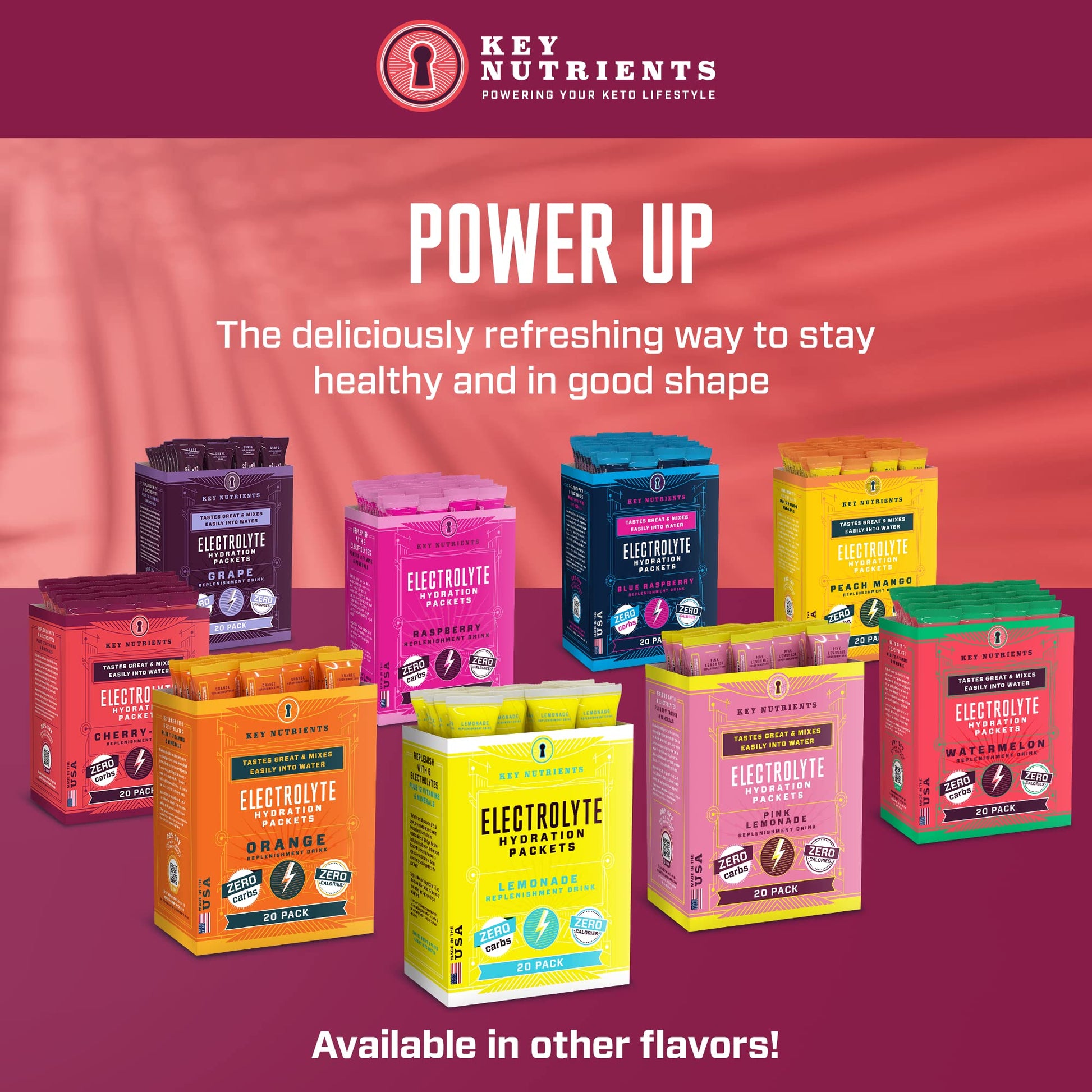 KEY NUTRIENTS Multivitamin Electrolytes Powder Packets - Sweet Cherry-Pom 20 Pack KEY NUTRIENTS