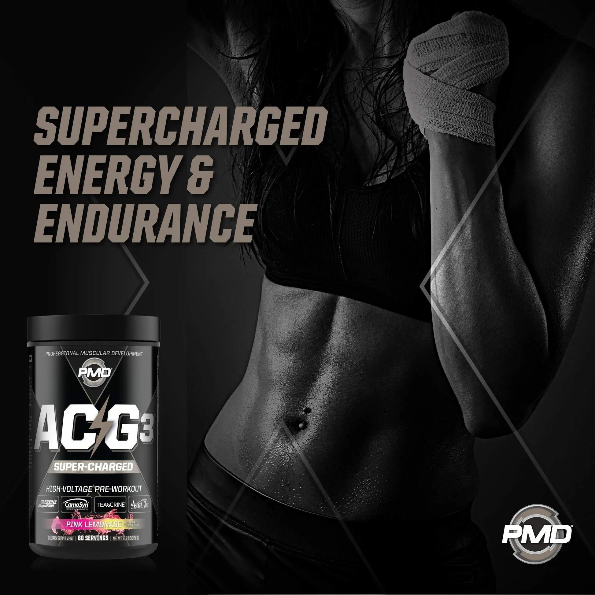 PMD Sports ACG3 Supercharged - Pre Workout - Powerful Strength, High Energy, Maximize Mental Focus, Endurance, Optimum Workout Performance For Men and Women - Flex On The Beach (60 Servings)