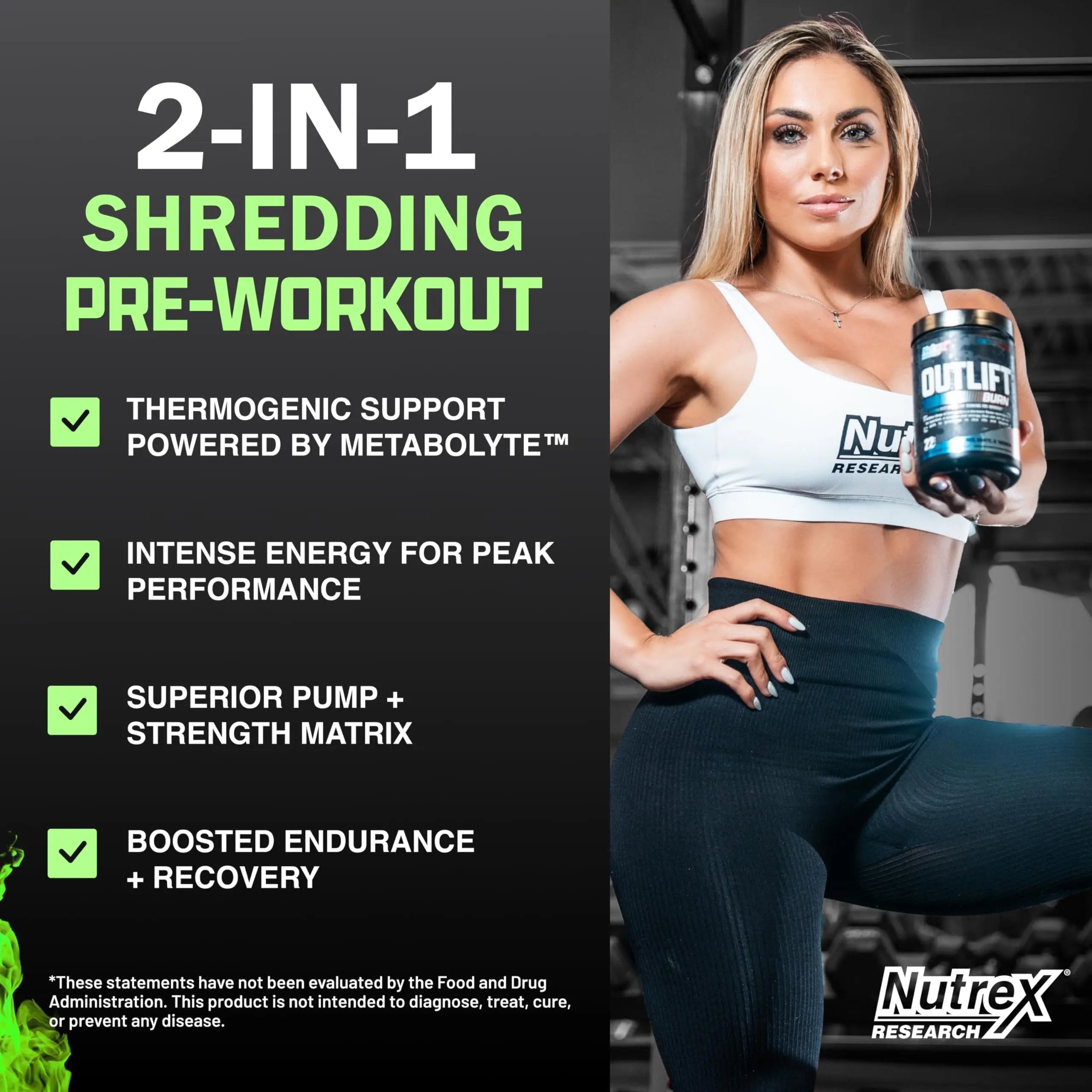 Nutrex Research Outlift Burn Thermogenic Pre Workout Powder, 2 in 1 Performance Nutrex Research