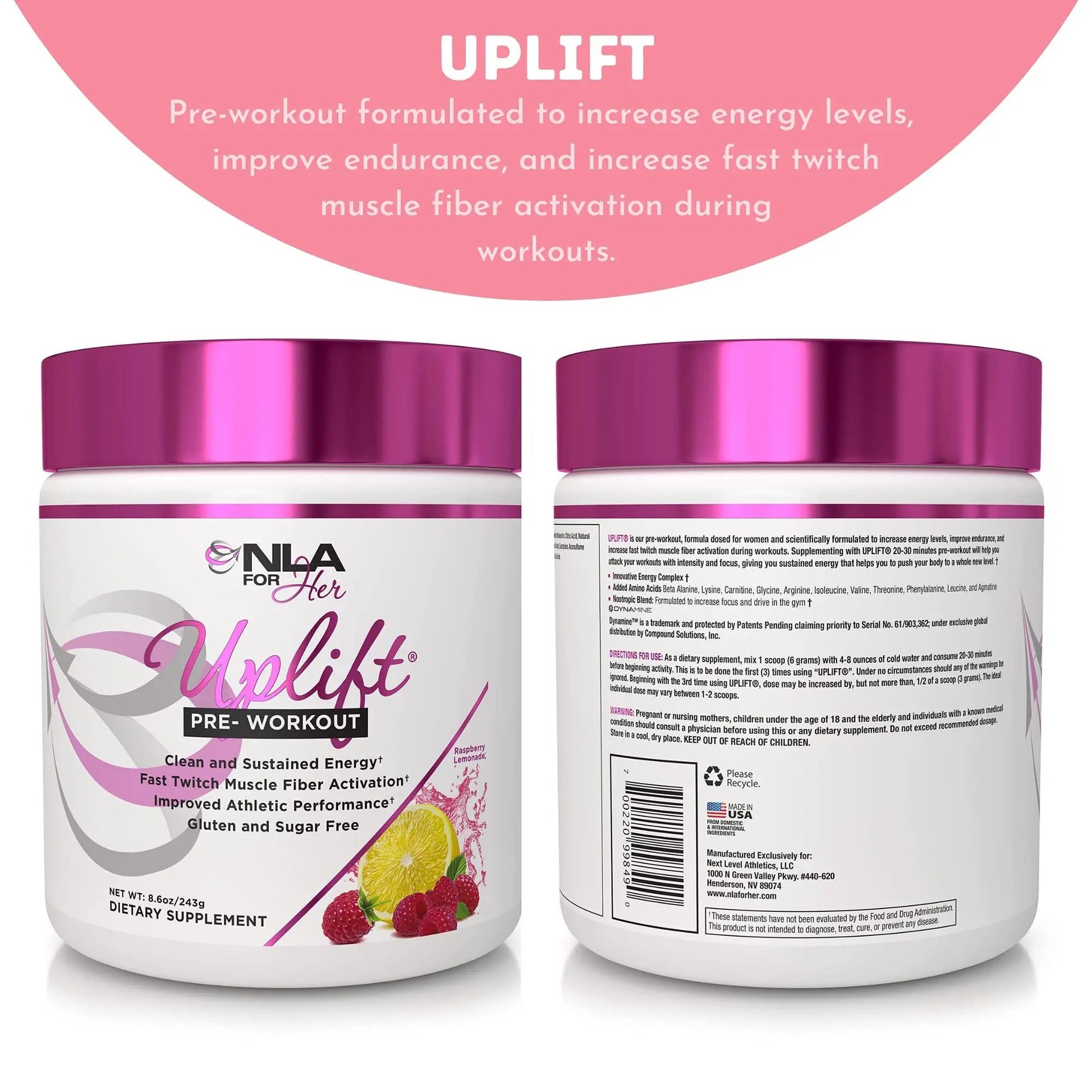 NLA for Her Pre/Intra Workout Stack (Includes Her Thermogenic Amino Georgia Peach and Uplift Pre Workout Raspberry Lemonade)