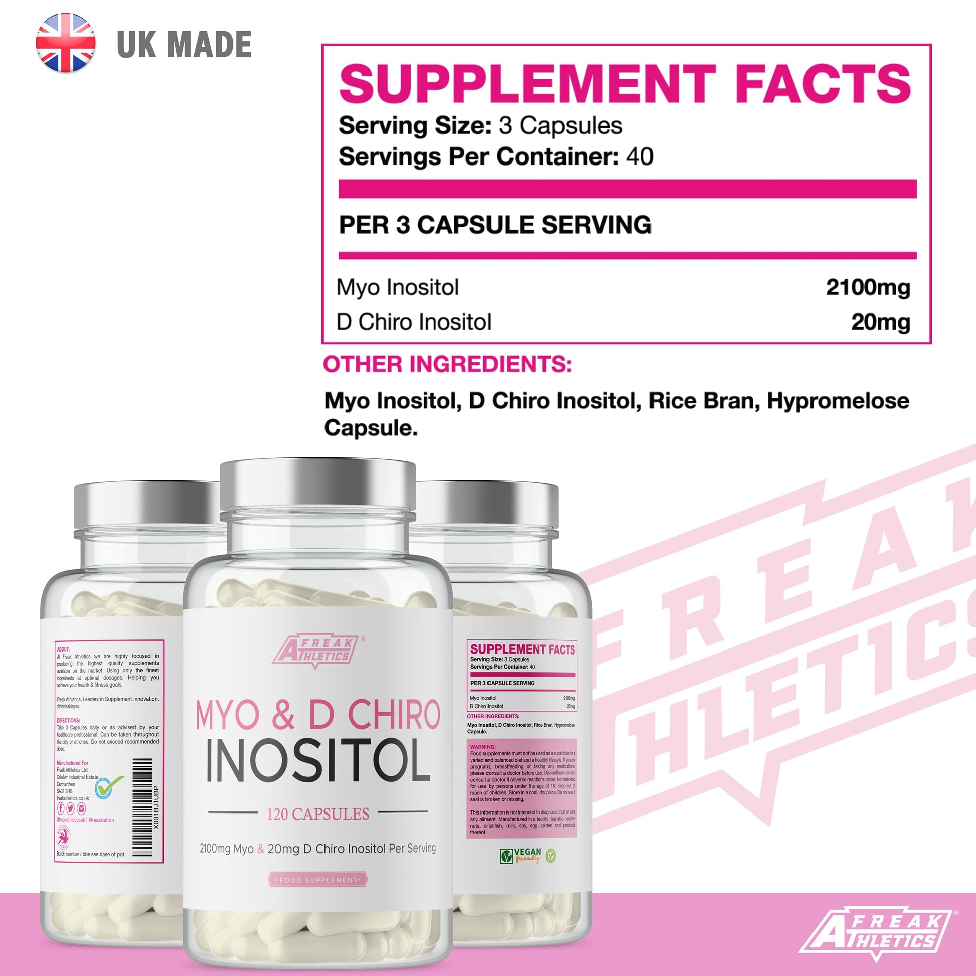Myo-Inositol & D Chiro Inositol - Supports Women with PCOS -120 Capsules - Promotes Freak Athletics