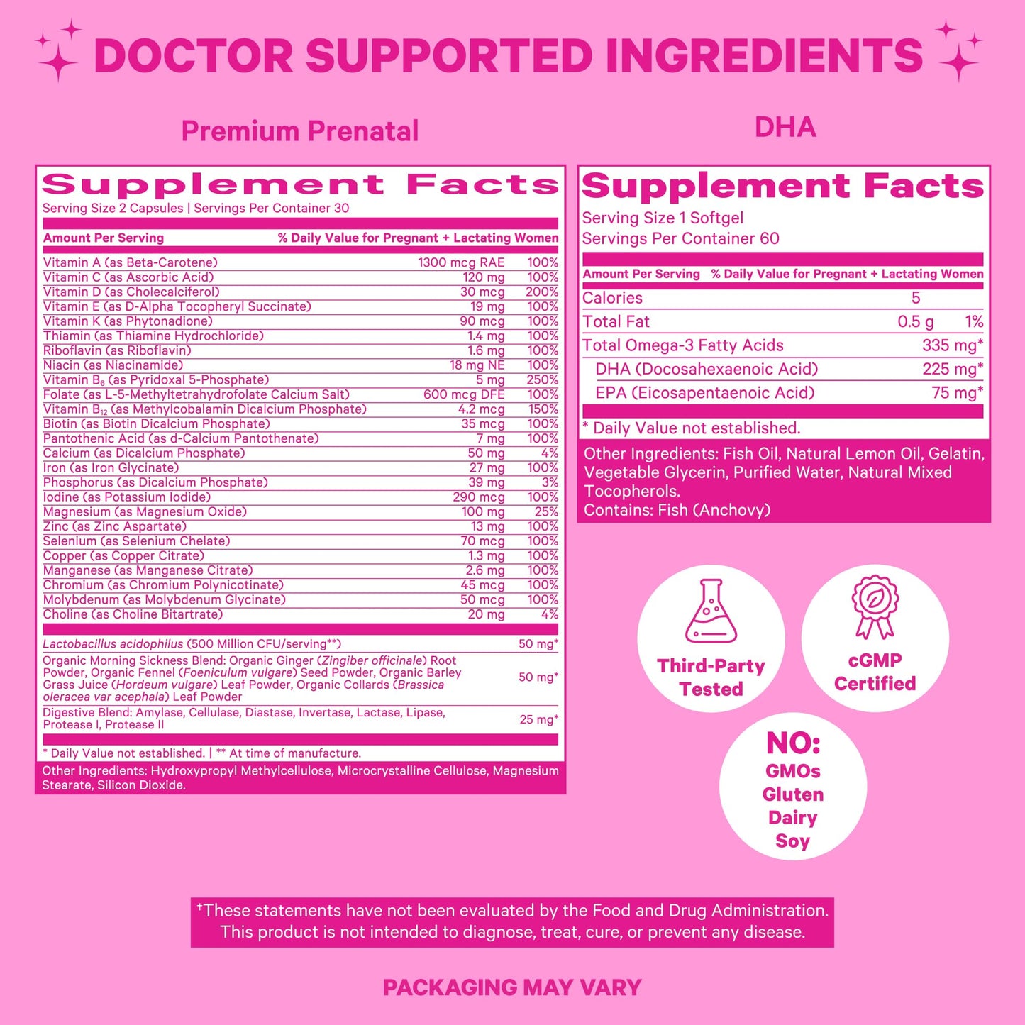 Pink Stork Premium Prenatal Duo: Premium Prenatal Vitamin + DHA, Prenatal Probiotics for Women