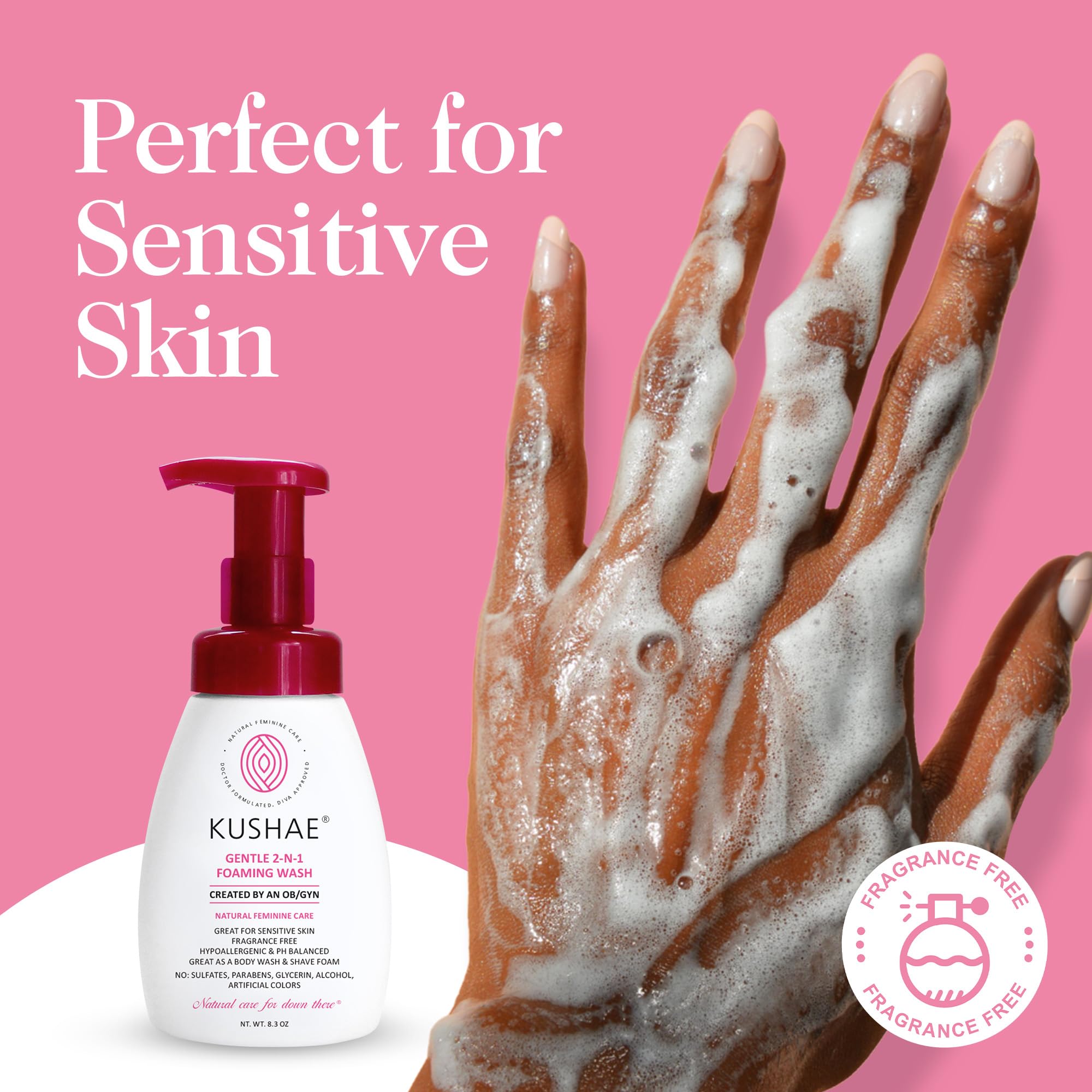 Kushae Gentle 2-in-1 Foaming Wash, pH Balance Feminine Wash for Optimal Hygiene Kushae