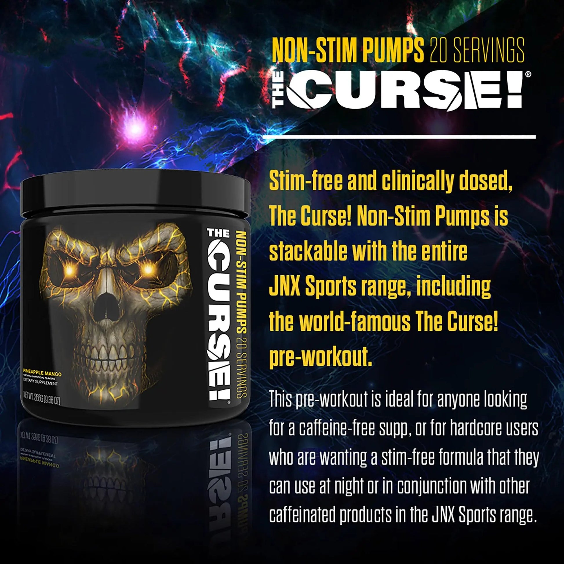 THE CURSE! JNX Sports Non-Stim Pumps Pre-Workout Supplement - Maximum Power, More Endurance - Men & Women | Pineapple Mango | 20 SRV