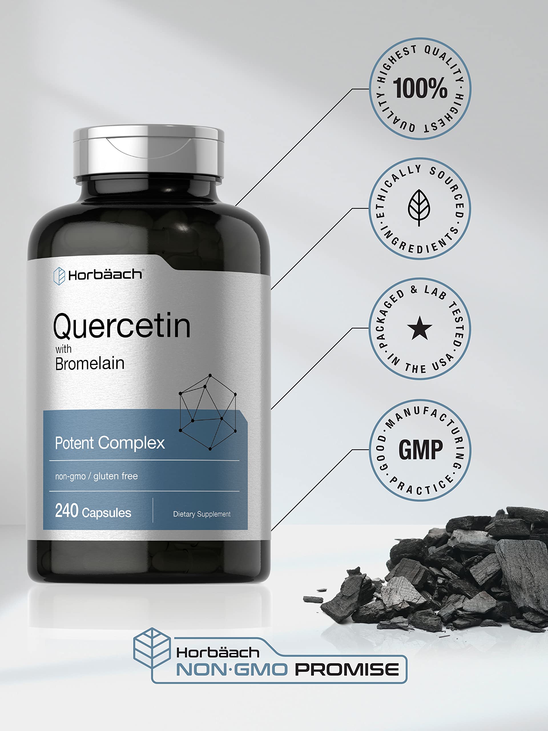 Quercetin with Bromelain Supplement | 240 Capsules | Non-GMO and Gluten Free Horbäach