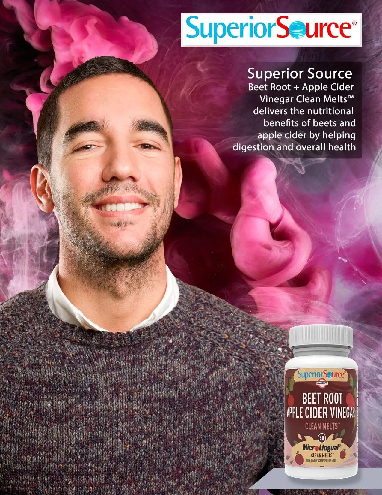 Superior Source Beet Root + Apple Cider Vinegar Clean Melts, 60 Instant Dissolving & Great Tasting Tablets, Nitric Oxide and Energy Booster, Immunity & Detox, Non-GMO