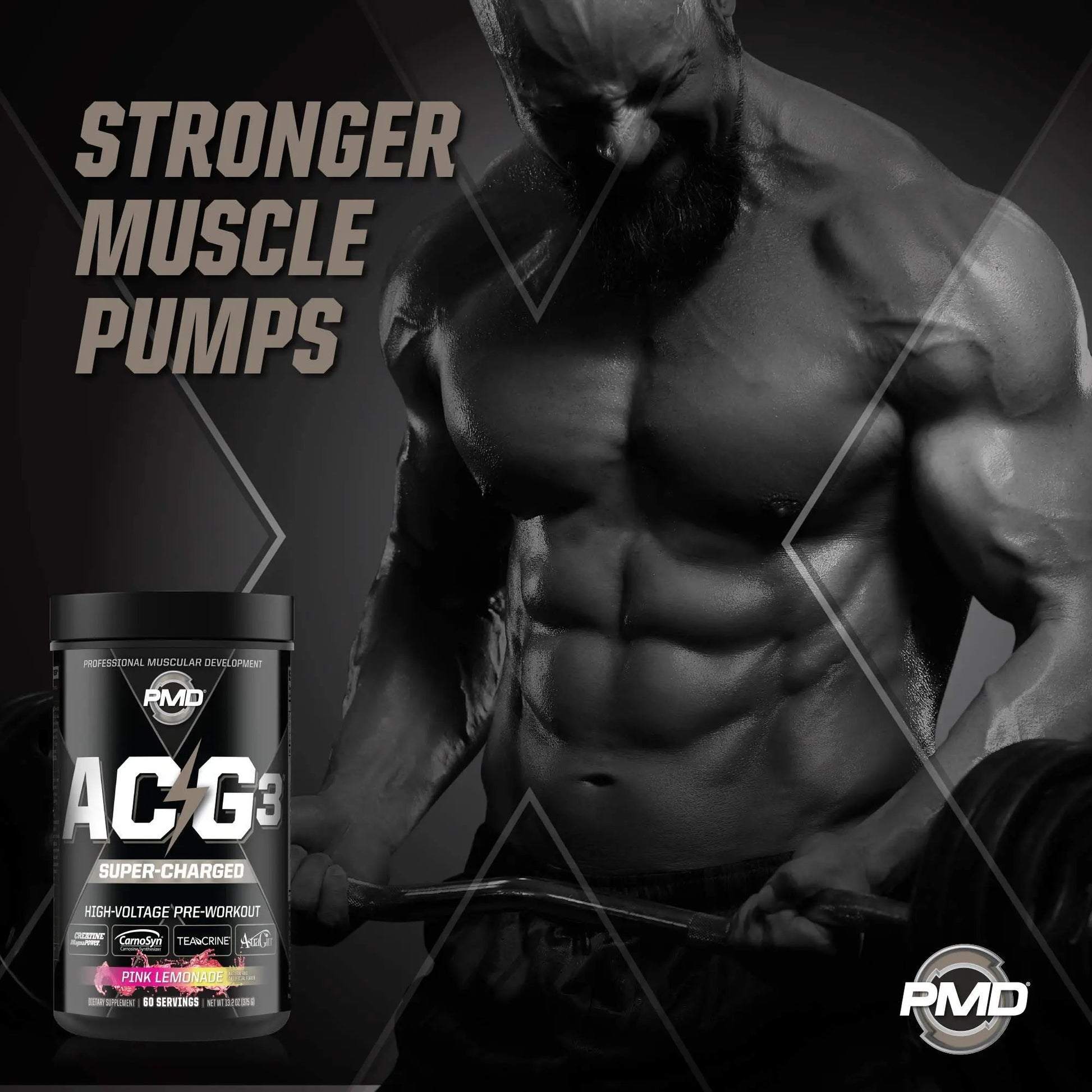 PMD Sports ACG3 Supercharged - Pre Workout - Powerful Strength, High Energy, Maximize Mental Focus, Endurance, Optimum Workout Performance For Men and Women - Flex On The Beach (60 Servings)