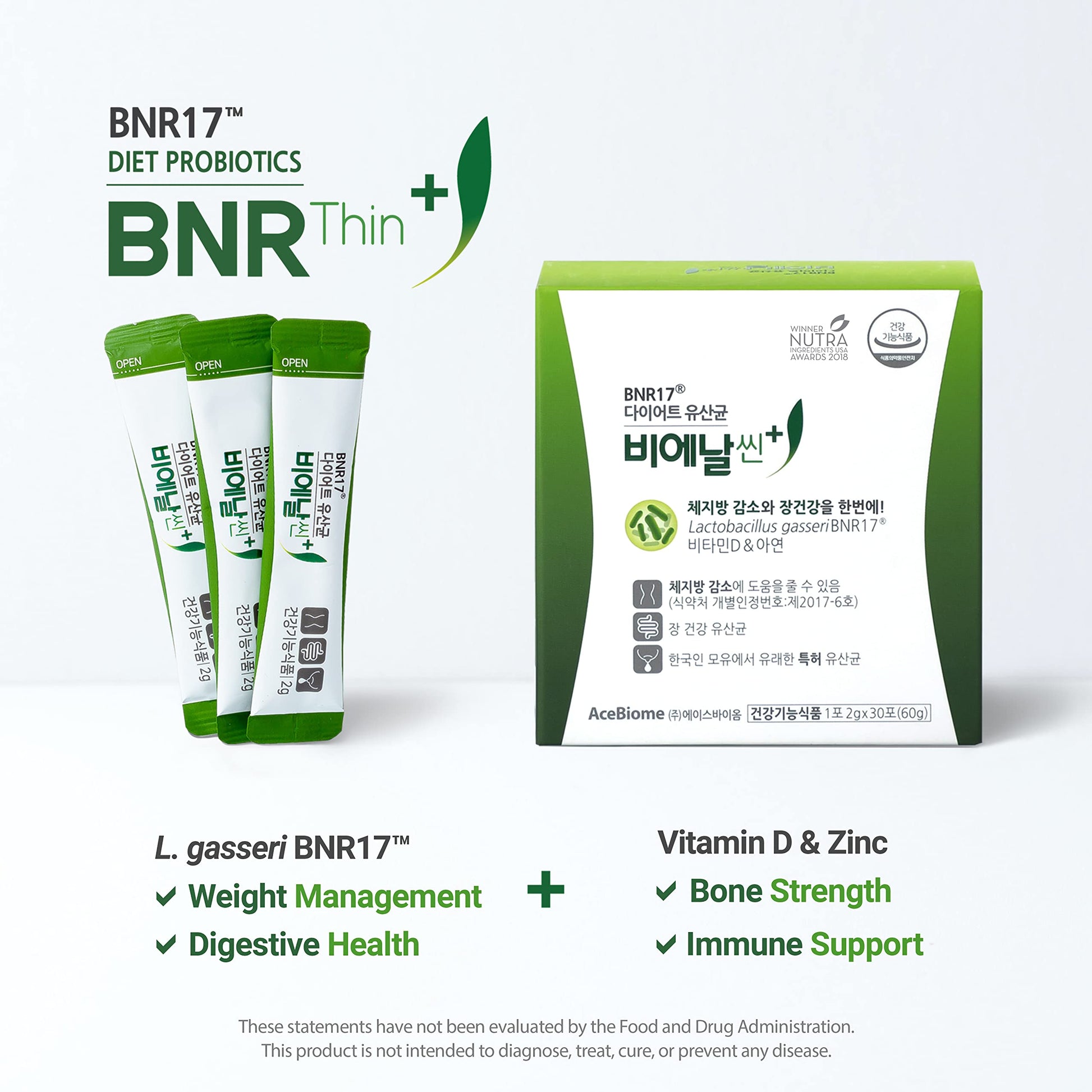BNRThin Plus, Weight Management Probiotic Powder, 10 Billion CFU Guaranteed, Lactobacil AceBiome