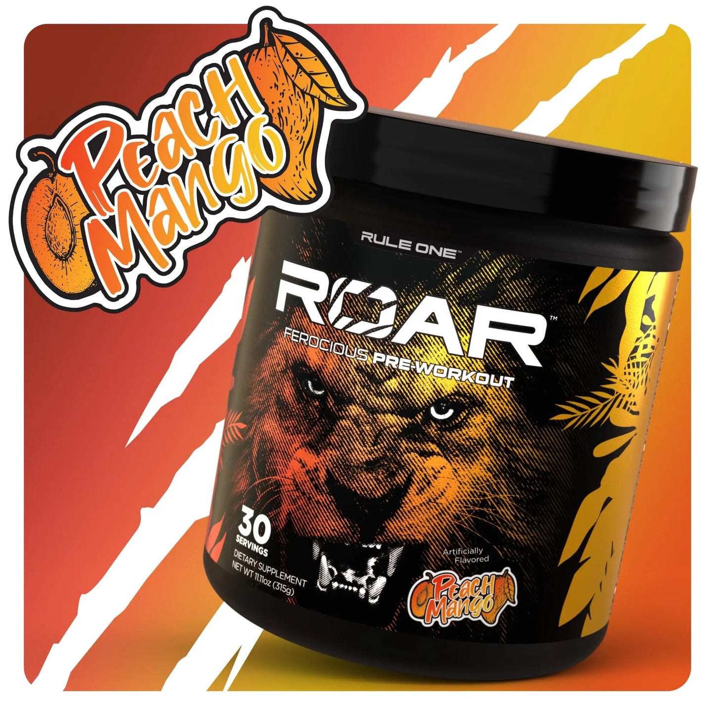 Rule 1 R1 ROAR, Peach Mango - 11.11 oz - Pre-Workout Powder - With Creatine, Beta-Alanine, Citrulline, Electrolytes & Caffeine - 30 Servings
