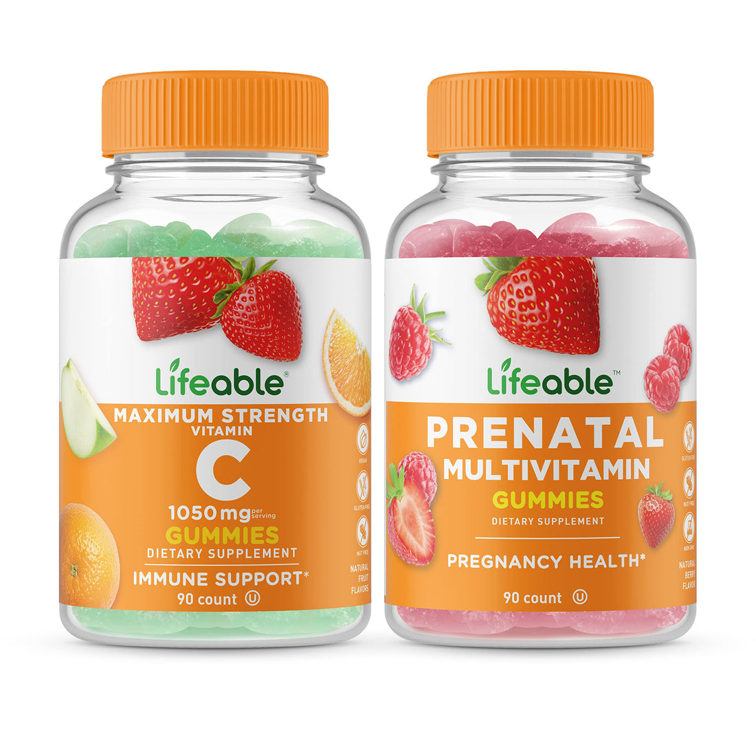 Lifeable Vitamin C 1050mg + Women's Prenatal Multivitamin, Gummies Bundle - Great Tasting, Vitamin