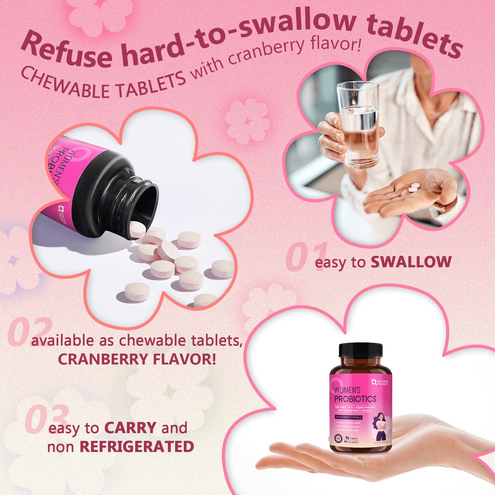 Probiotics for Women Digestive Health, Vaginal Probiotics with D-Mannose & Cranberry NATURE TARGET