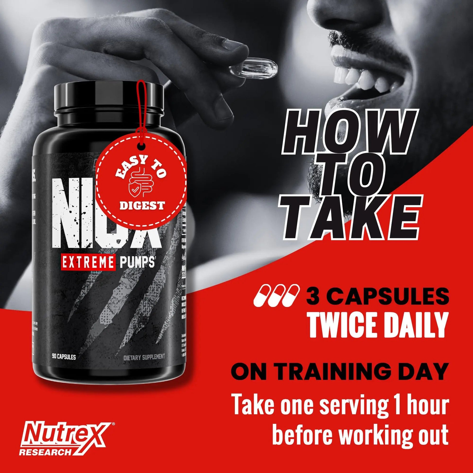 Nutrex Research NIOX Extreme Pumps - 180-Count Pre-Workout Pump Supplement with Arginine Nitrate, Vitamin C, AstraGin for Muscle Pump, Vascularity, Endurance, NO3-T