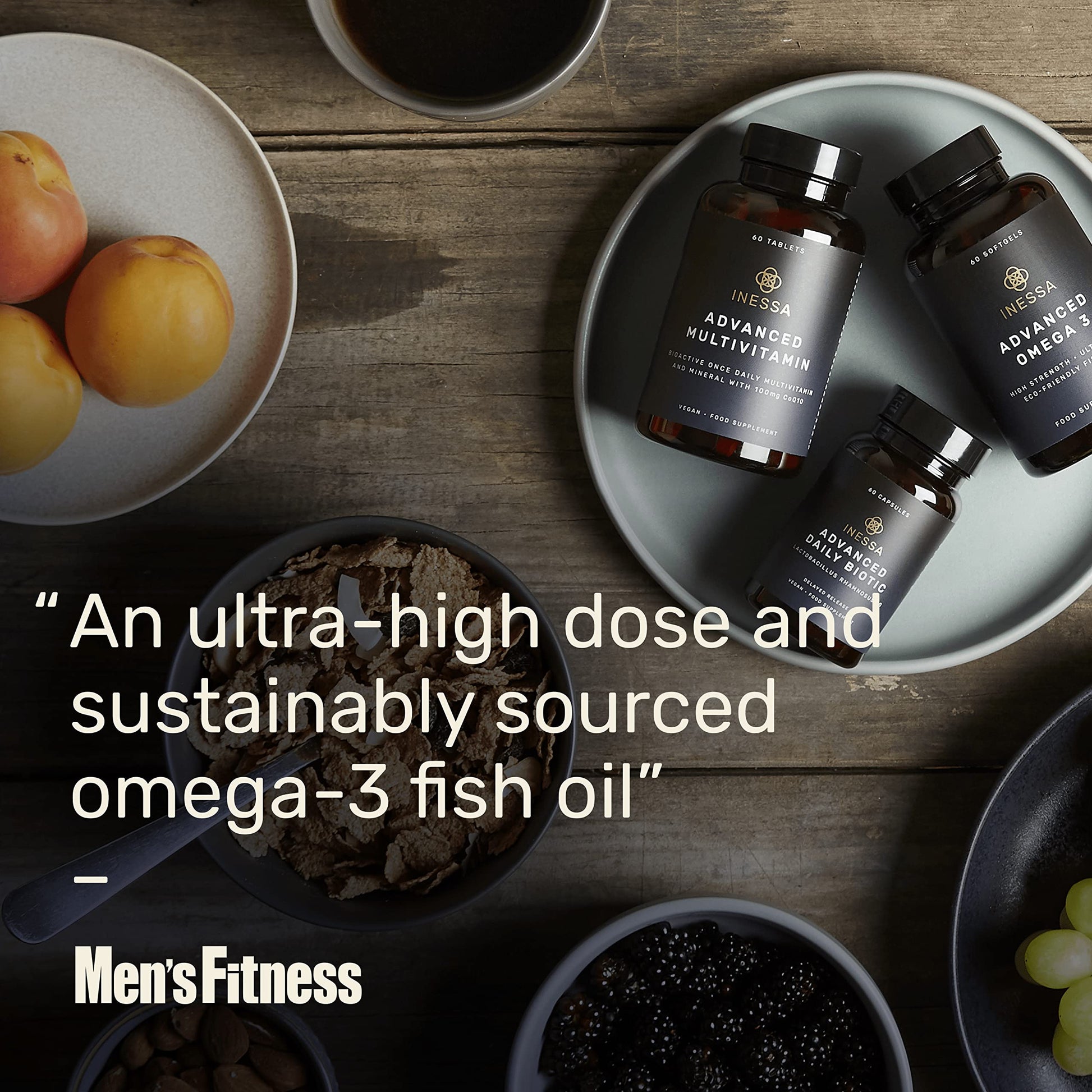 Omega 3 Fish Oil 1200mg (480mg EPA/360mg DHA per capsule) High Strength, Ultra Pure Inessa