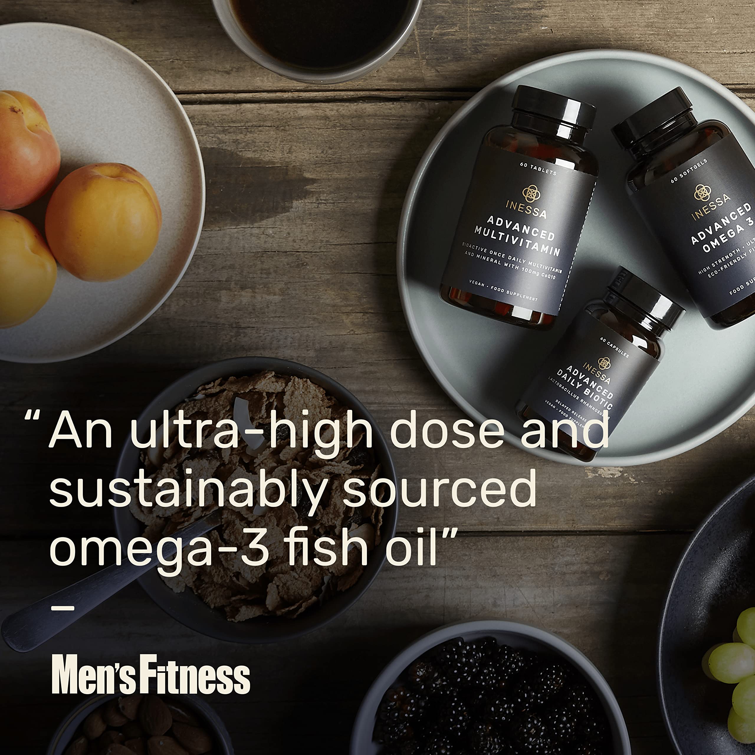 Omega 3 Fish Oil 1200mg (480mg EPA/360mg DHA per capsule) High Strength, Ultra Pure Inessa