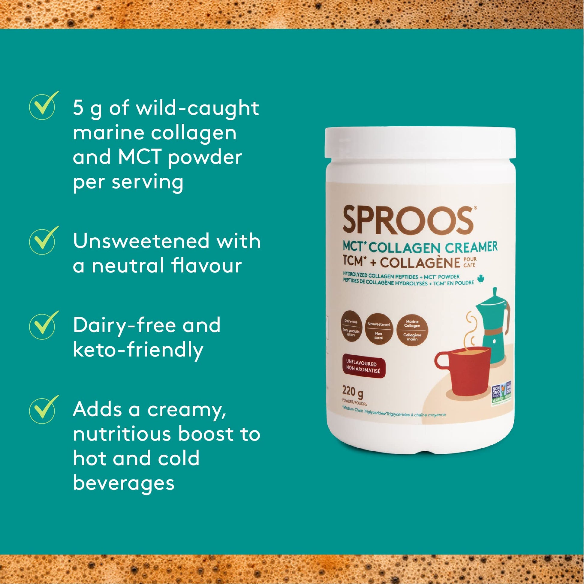 SPROOS - MCT Collagen Creamer - Beverage Powder - Hydrolised Collagen Peptides & MCT Powder - Healthy Fats SPROOS