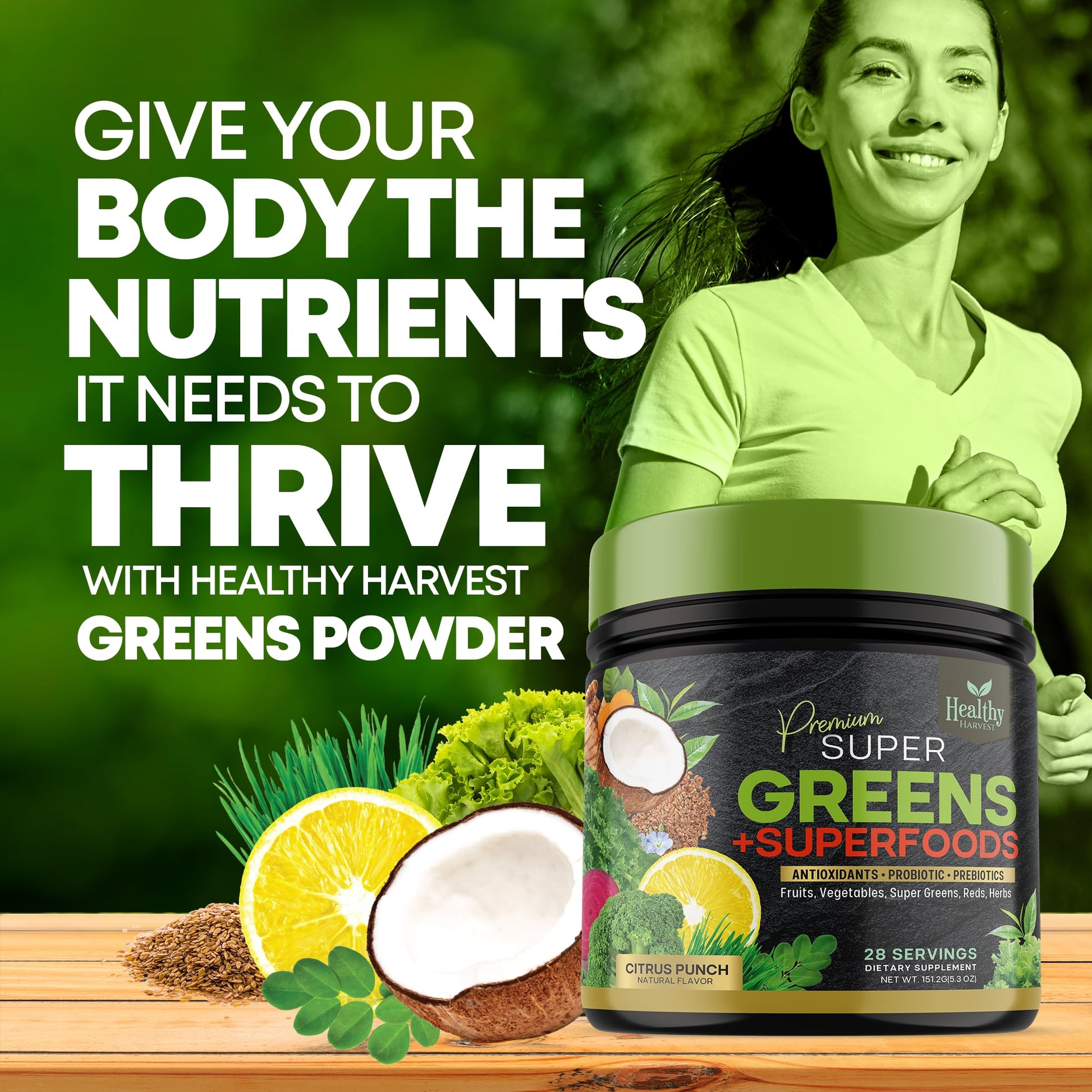 Greens Powder Superfood Supplement - Super Green Reds Smoothie Mix Blend with Spirulina Healthy Harvest Nutrition