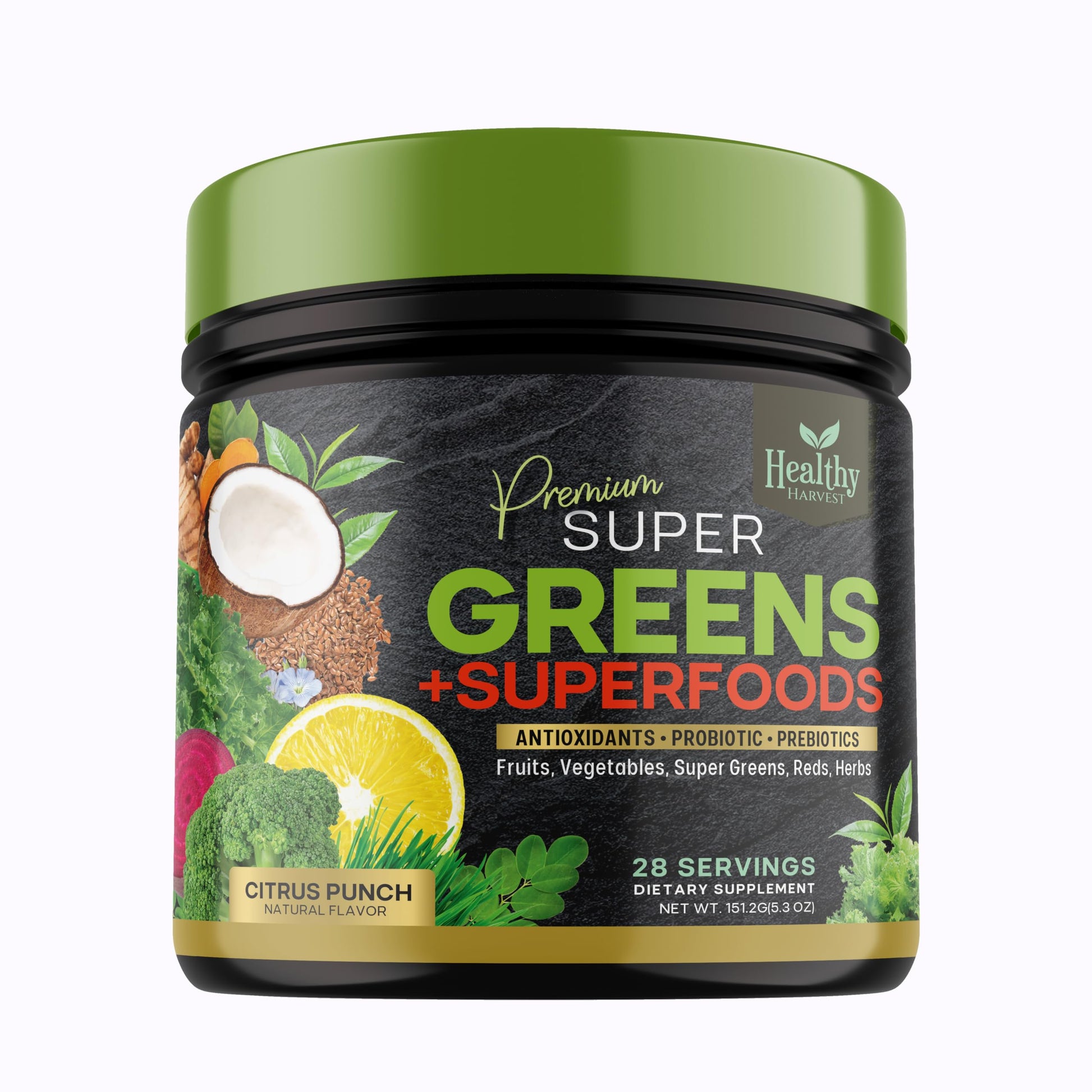 Greens Powder Superfood Supplement - Super Green Reds Smoothie Mix Blend with Spirulina