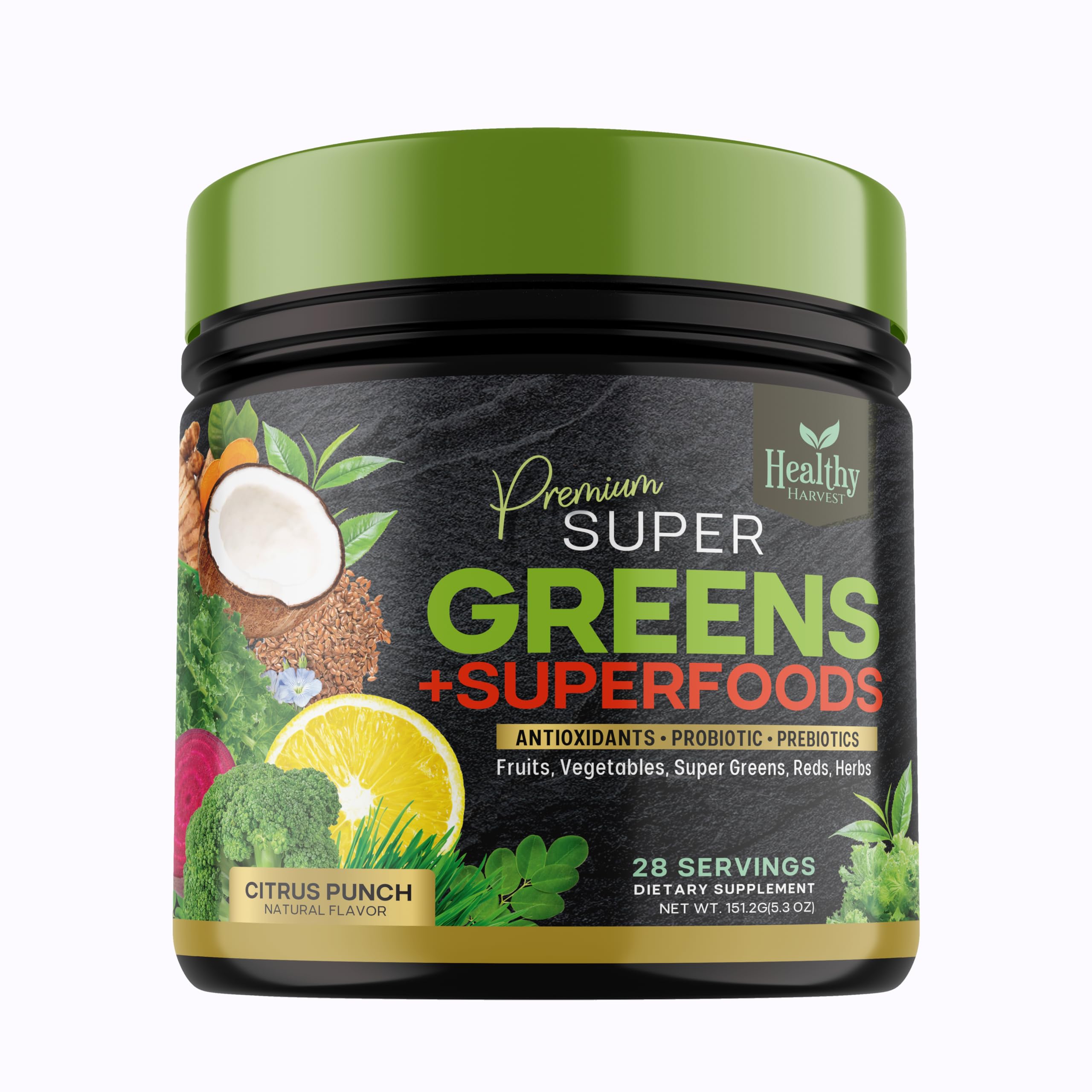Greens Powder Superfood Supplement - Super Green Reds Smoothie Mix Blend with Spirulina