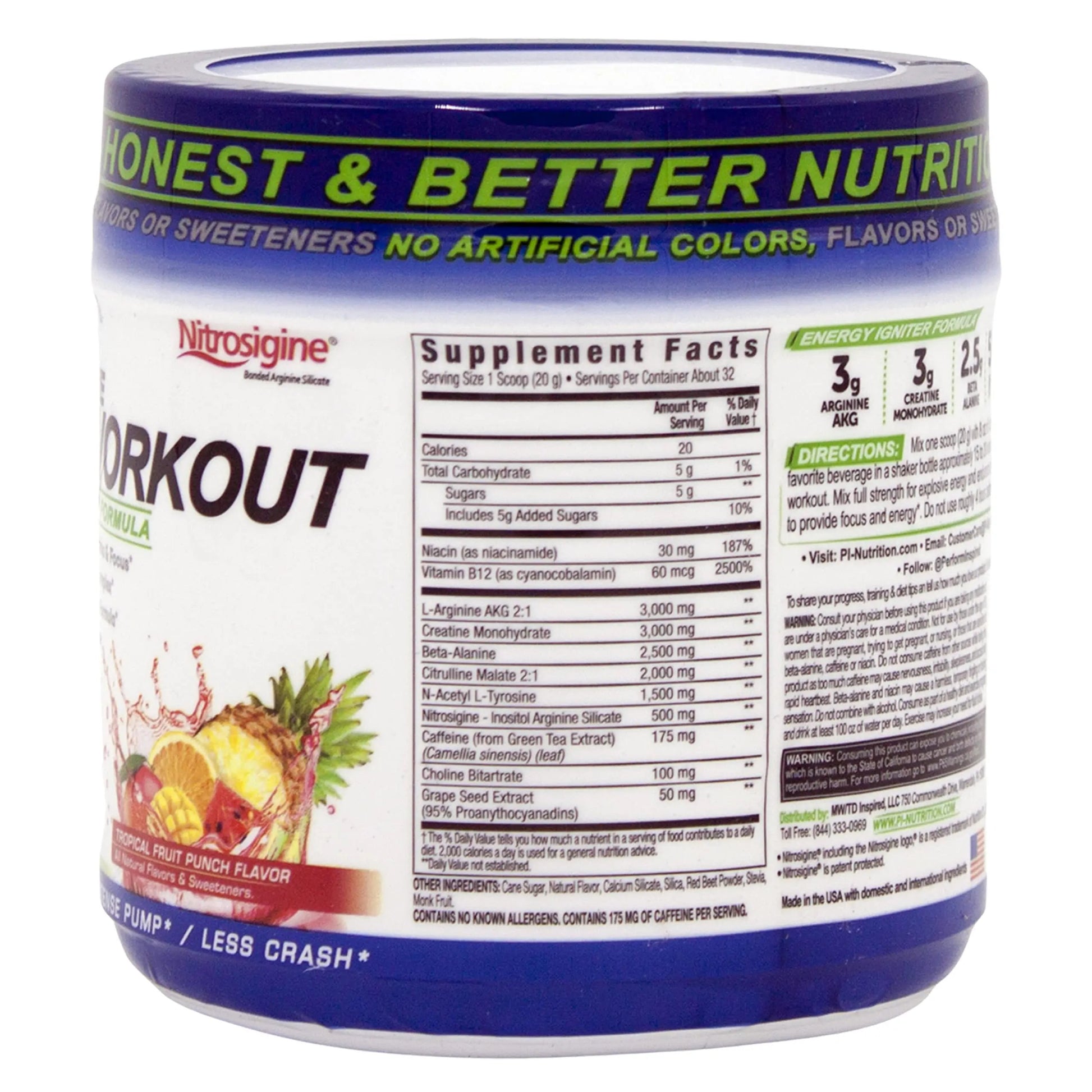 Performance Inspired Nutrition PreWorkout Powder - All Natural - G-Free & Vegan Formula PERFORMANCE INSPIRED