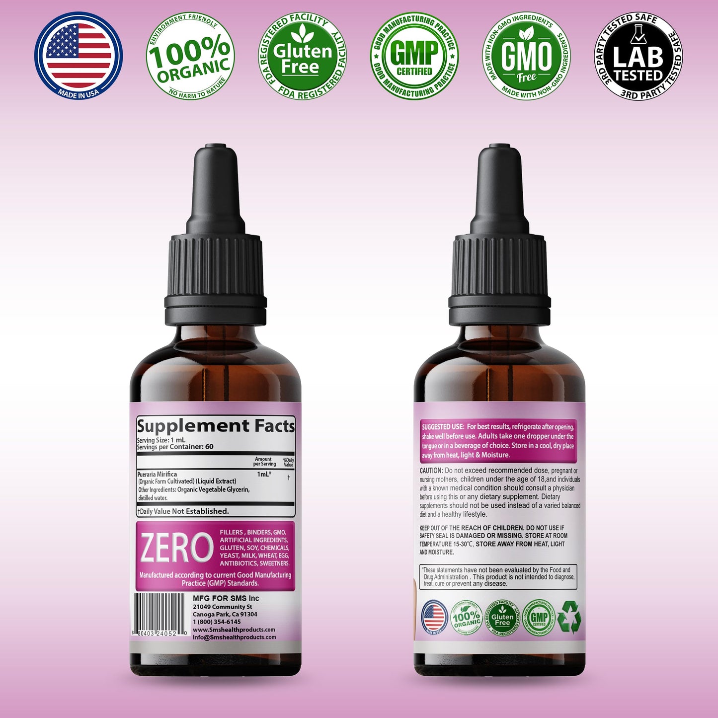 SMSHEALTHPRODUCTS.com Feminizer by SMS, Pueraria Mirifica Drops | Premium Grade
