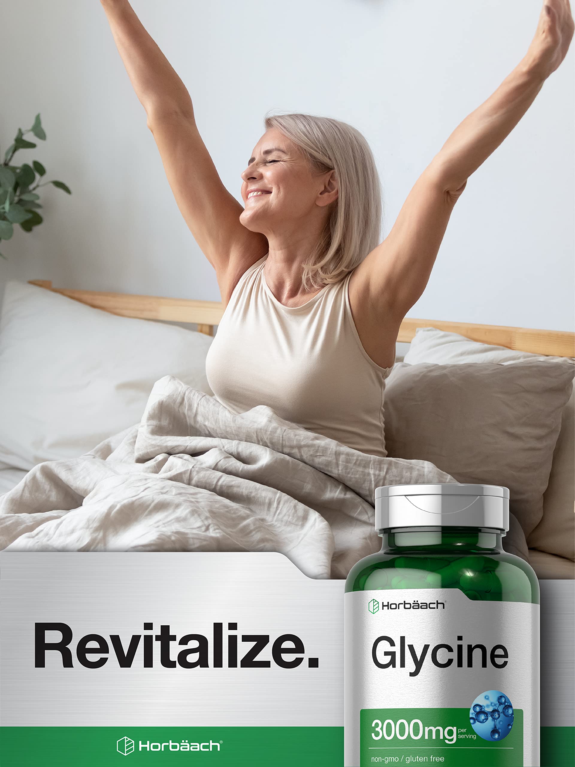Glycine 3000 mg 100 Capsules | Non-GMO, Gluten Free Glycine Supplement | by Horbaach Horbäach