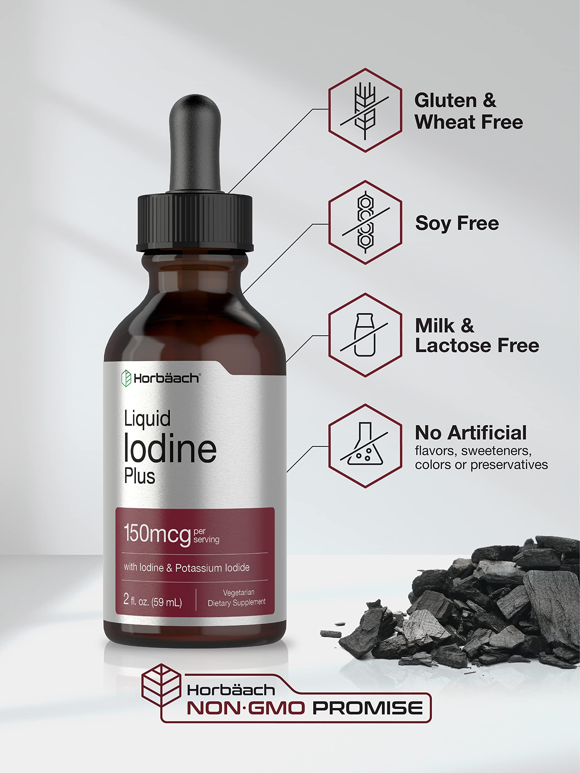 Liquid Iodine Solution Drops | 2 fl oz | 150 mcg | Iodine & Potassium Iodide Supplement Horbäach