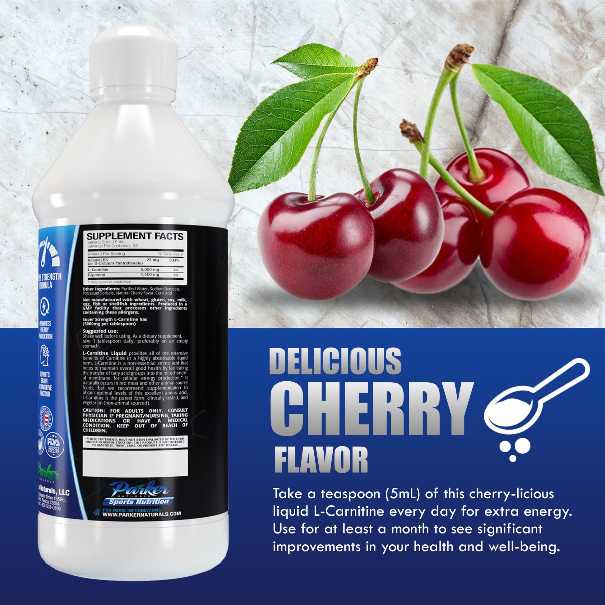 Parker Naturals L-Carnitine 5000 Mg Premium Dietary Supplement Liquid - 16 Oz All Natural Parker Naturals