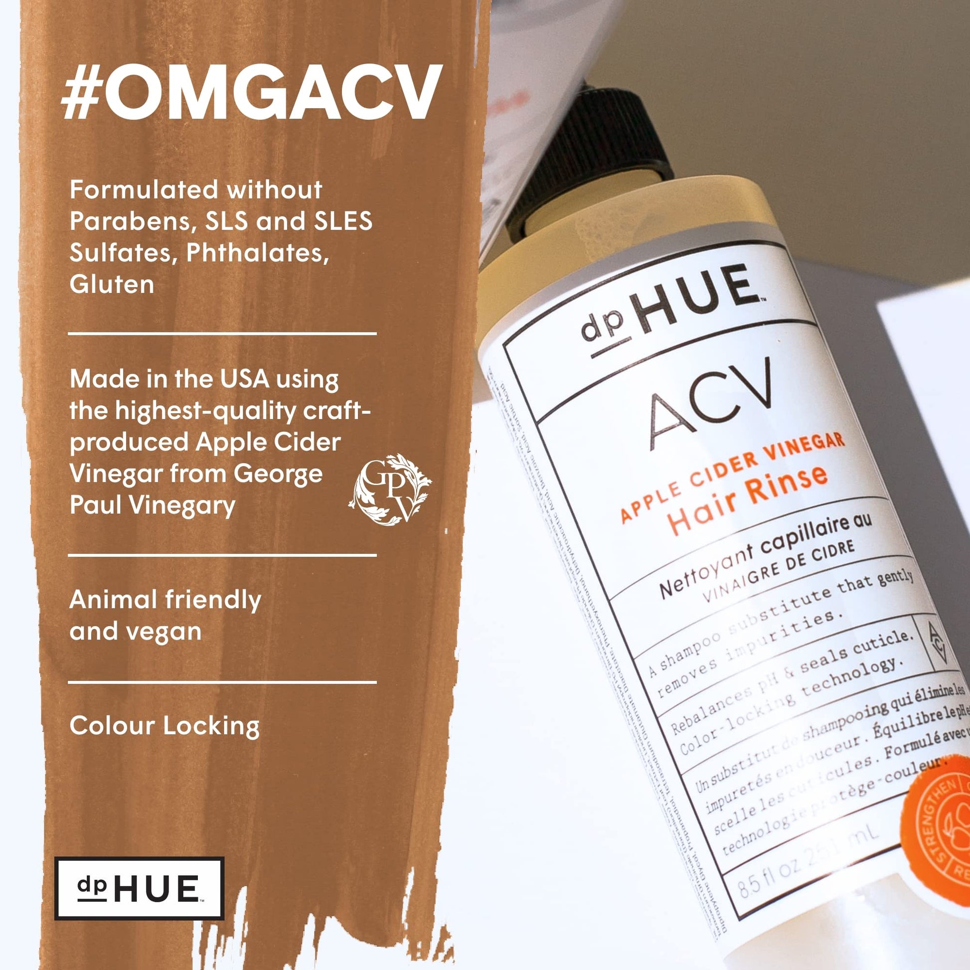 dpHUE Apple Cider Vinegar Hair Rinse, 20 oz - Shampoo Alternative & Scalp Cleanser dpHUE