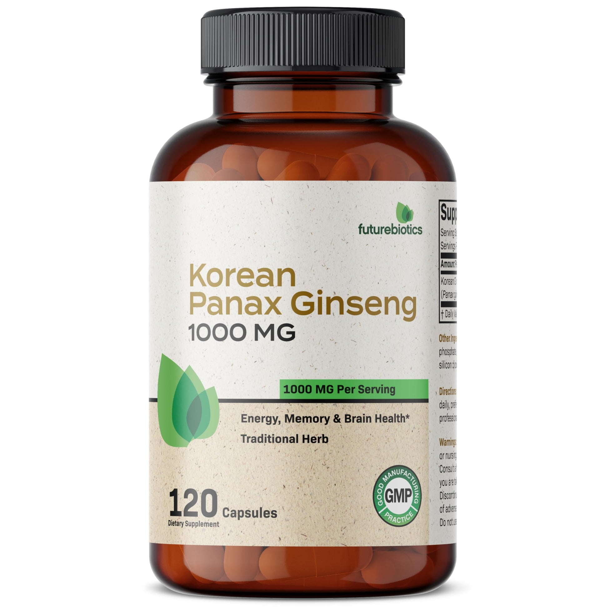 Futurebiotics Korean Panax Ginseng 1000 MG Per Serving Energy, Memory & Brain Health Futurebiotics