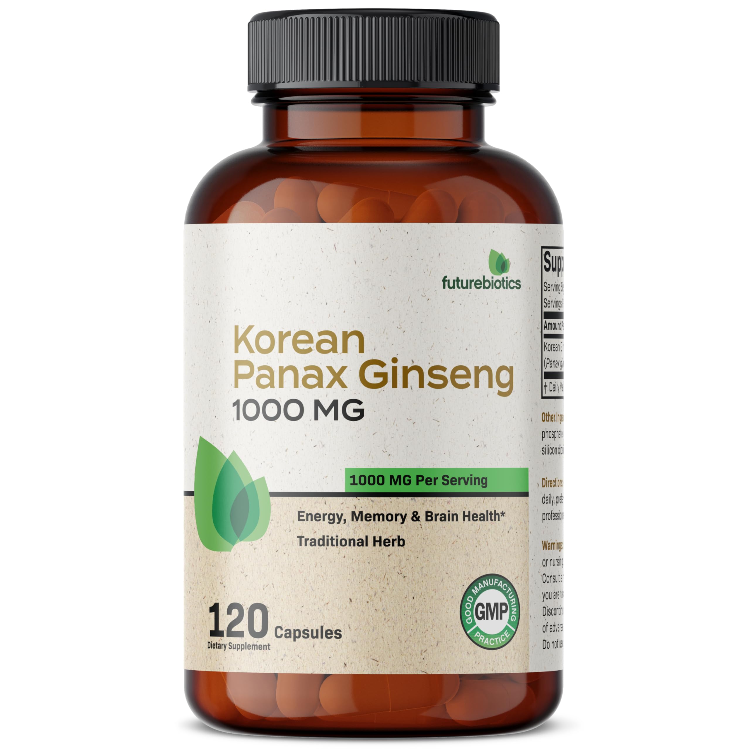 Futurebiotics Korean Panax Ginseng 1000 MG Per Serving Energy, Memory & Brain Health Futurebiotics